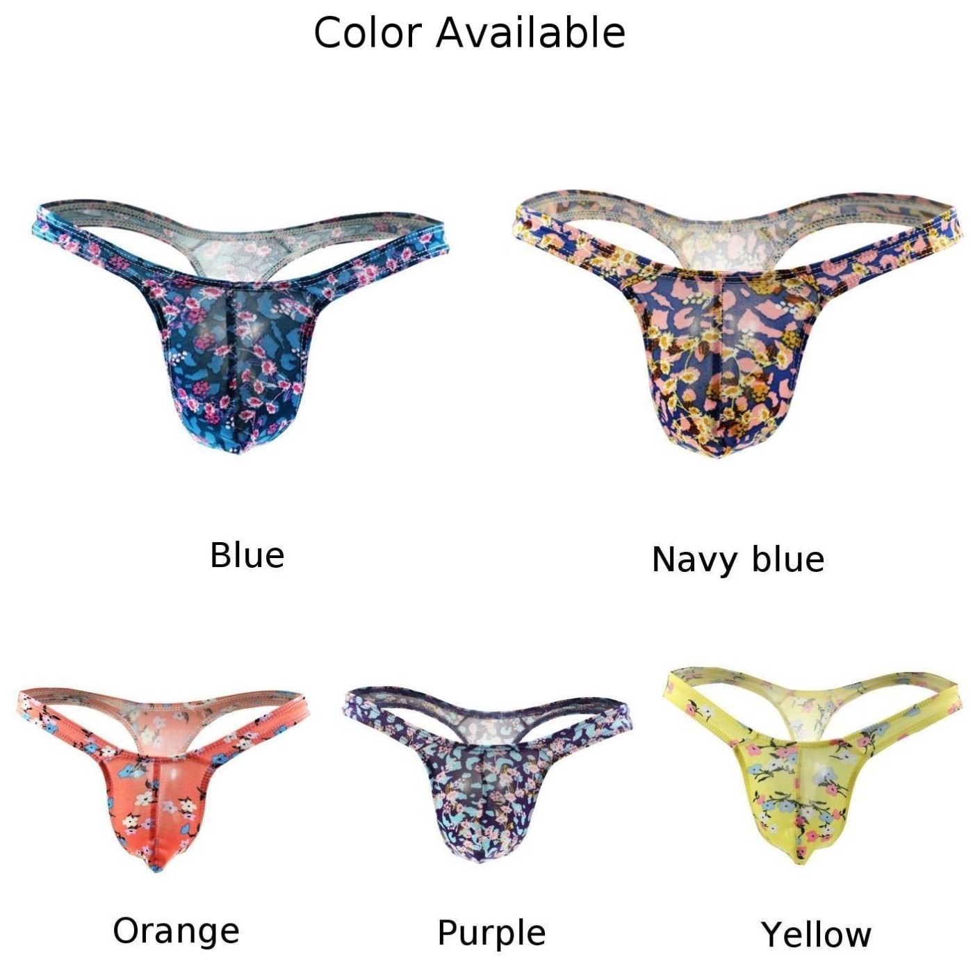 Stylish Men’s Ice Silk G string Print Briefs Thong Bikini T Back Underwear