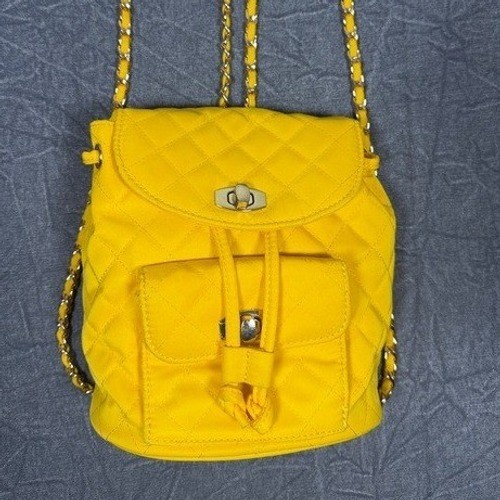 Forever 21 Yellow Quilted Mini Backpack Gold Chain Straps Turn Lock Closure