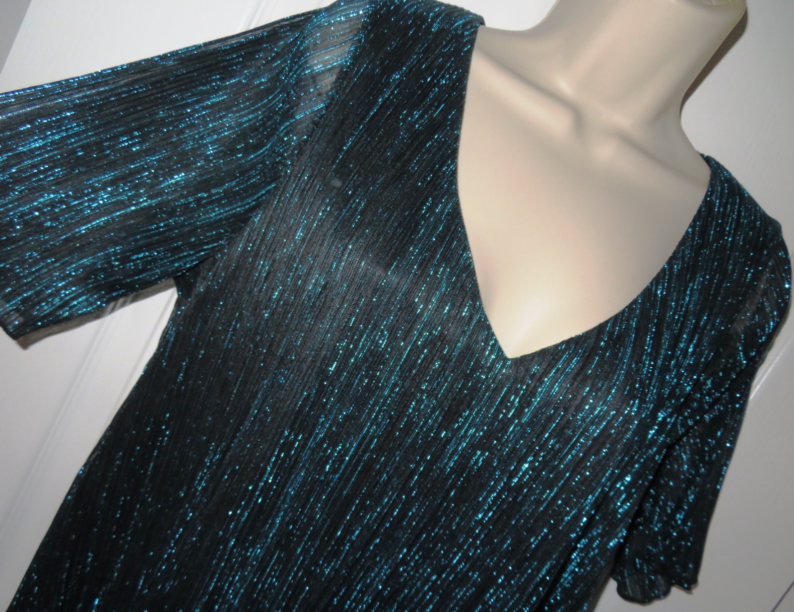 BNWT Evans Midnight Green Sparkly Glitter Plisse Party Blouse Top Plus Size 20