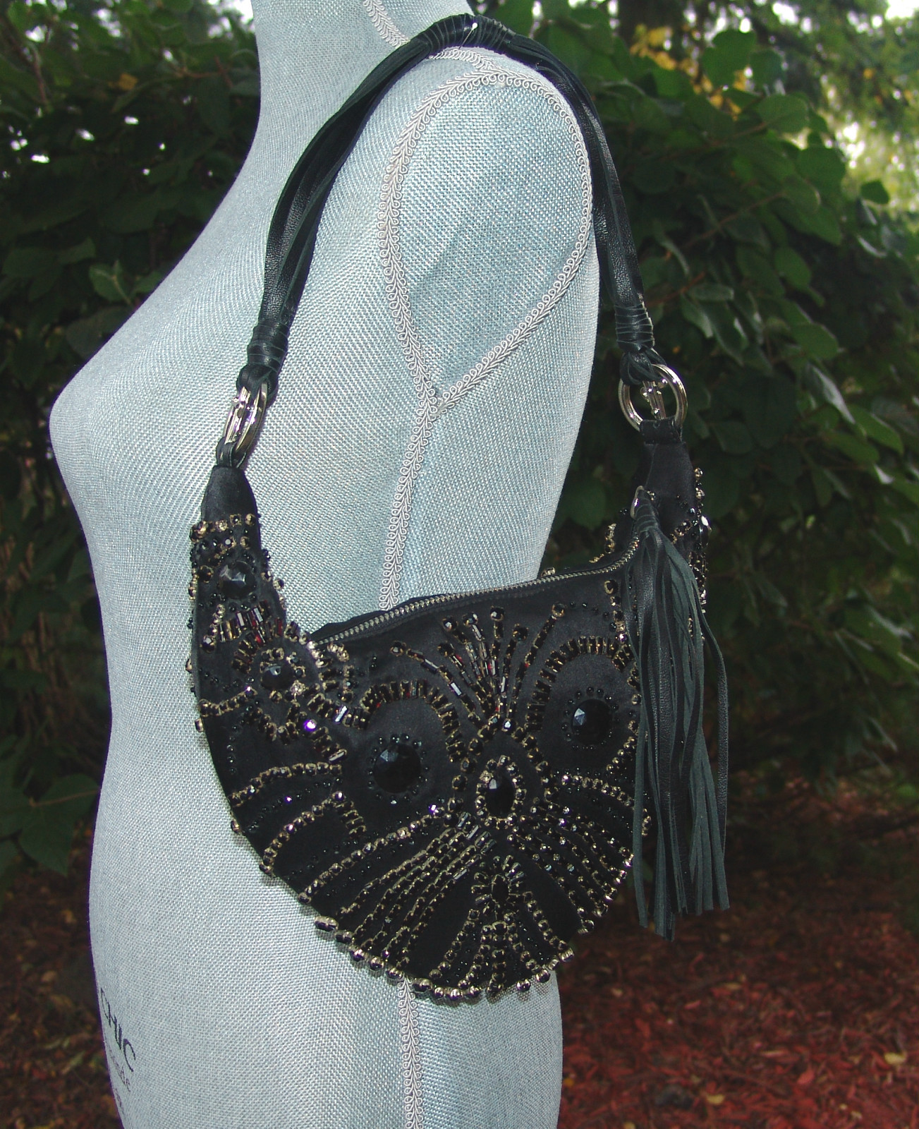 CESARE PACIOTTI SILK BEADED EVENING BAG PURSE ITALIAN WOMENS BLACK