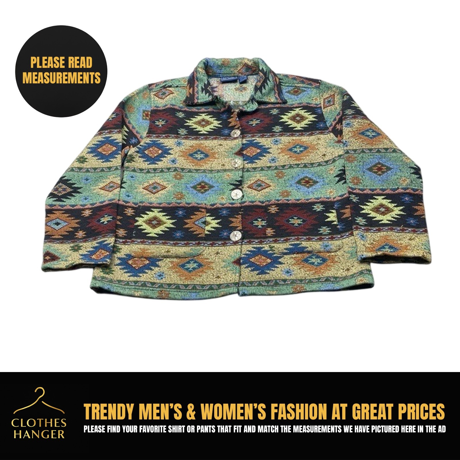 Jane Ashley Womans Medium Casual Lifestyle Southwestern Aztec Tapestry Jacket