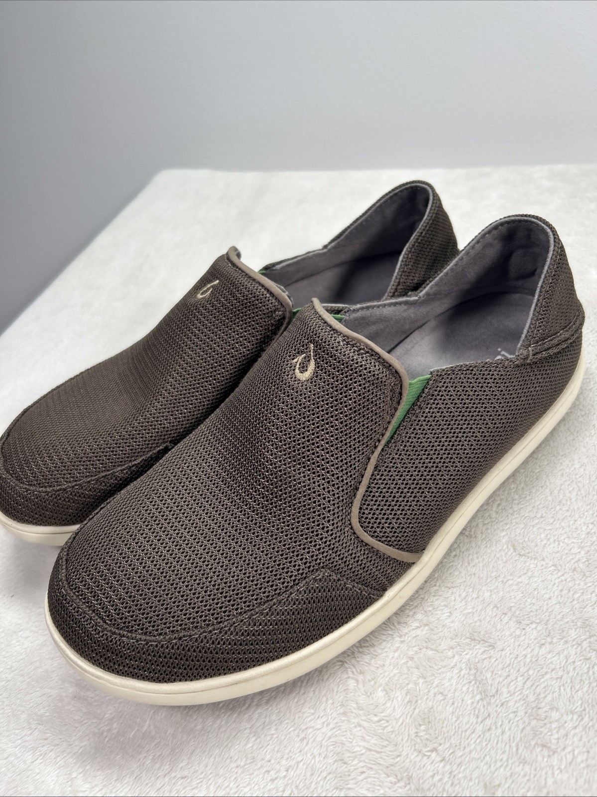 Olukai Mens Nohea Mesh Slip On Shoe Loafer Size 9 Brown Lime Green Drop Heel