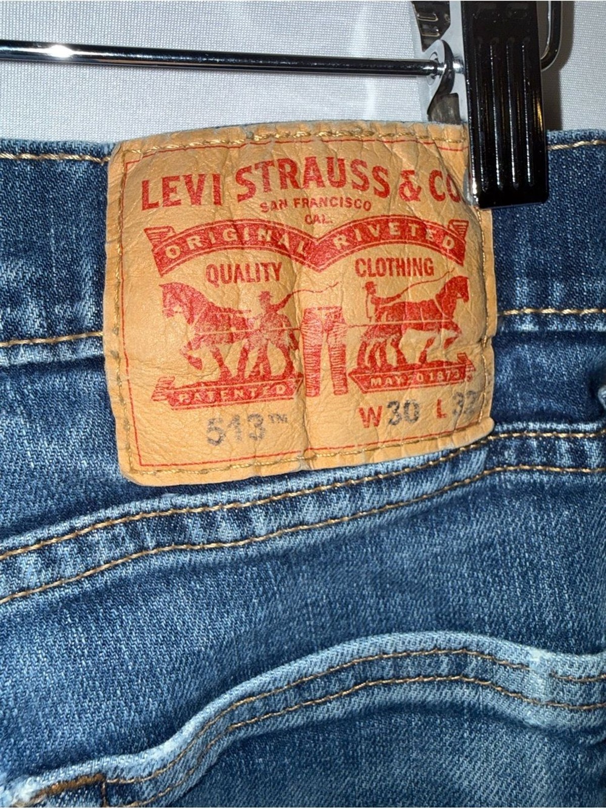 Levi’s Blue Denim Jeans with Tan Leather Patch