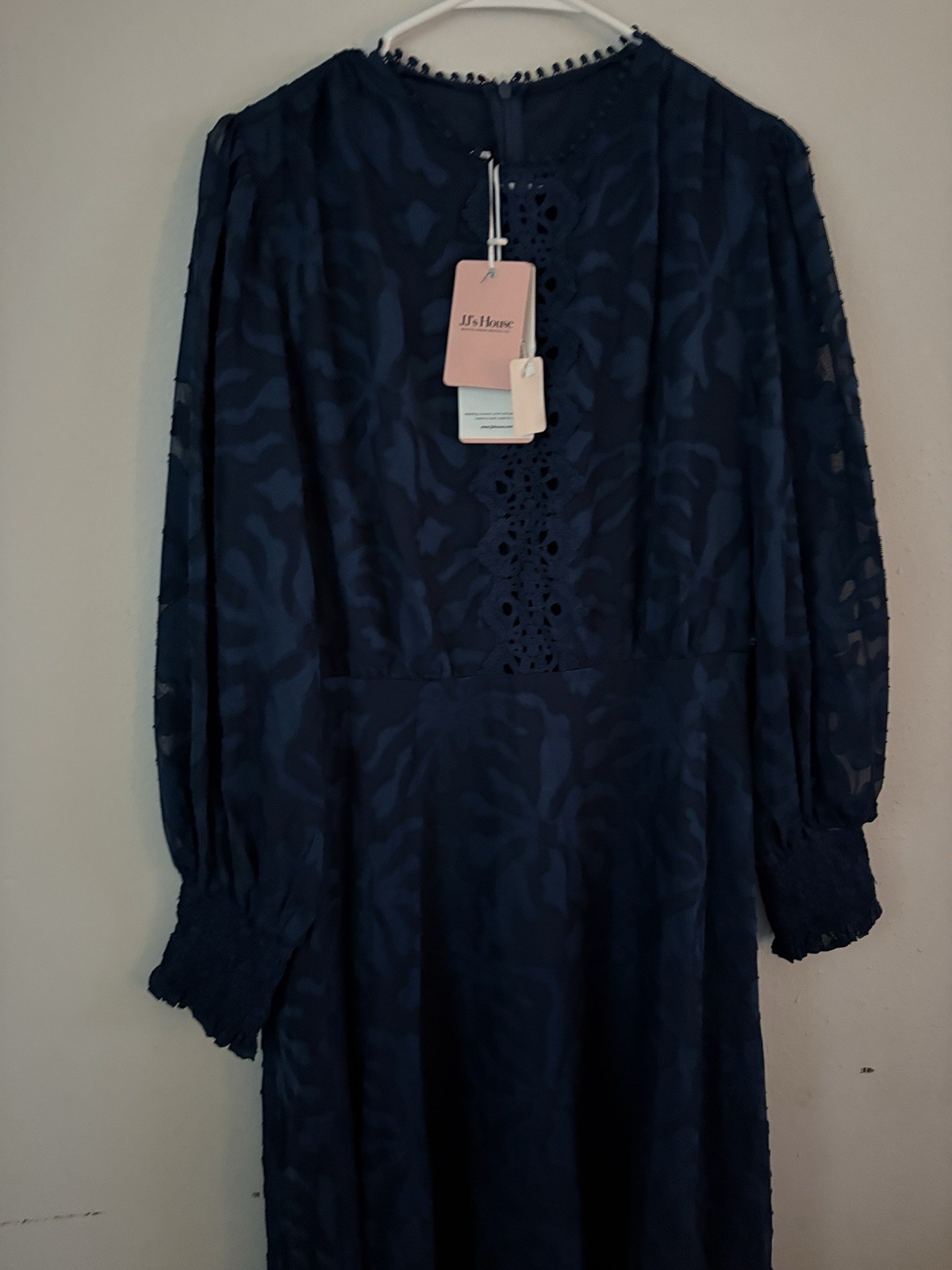 J’s House Women’s Navy Floral Round Neck Long Sleeve Chiffon Midi Dress L