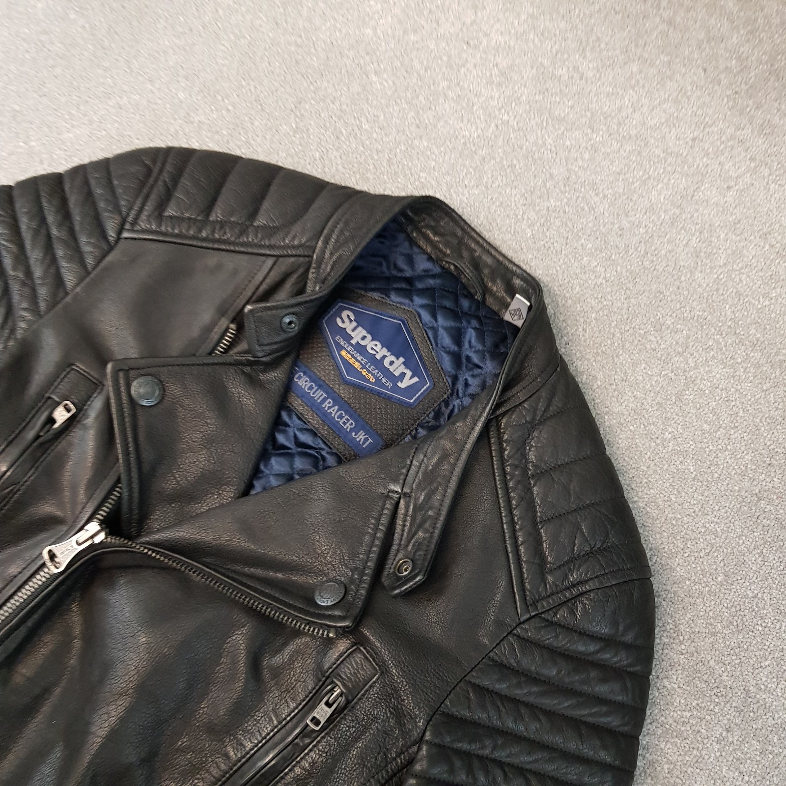 Superdry Jacket XL Black Leather Endurance Circuit Racer Motorcycle Cafe FITTED