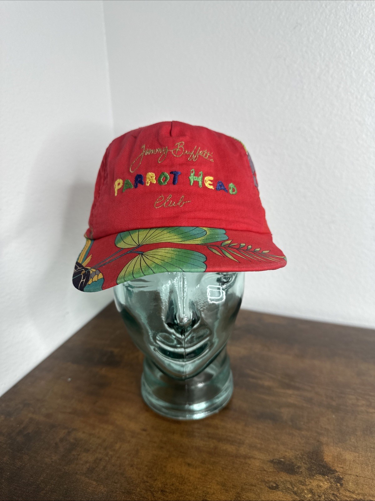 Vintage Red Jimmy Buffett Parrot Head Club Hat Snapback Cap Tropical Flower Bird