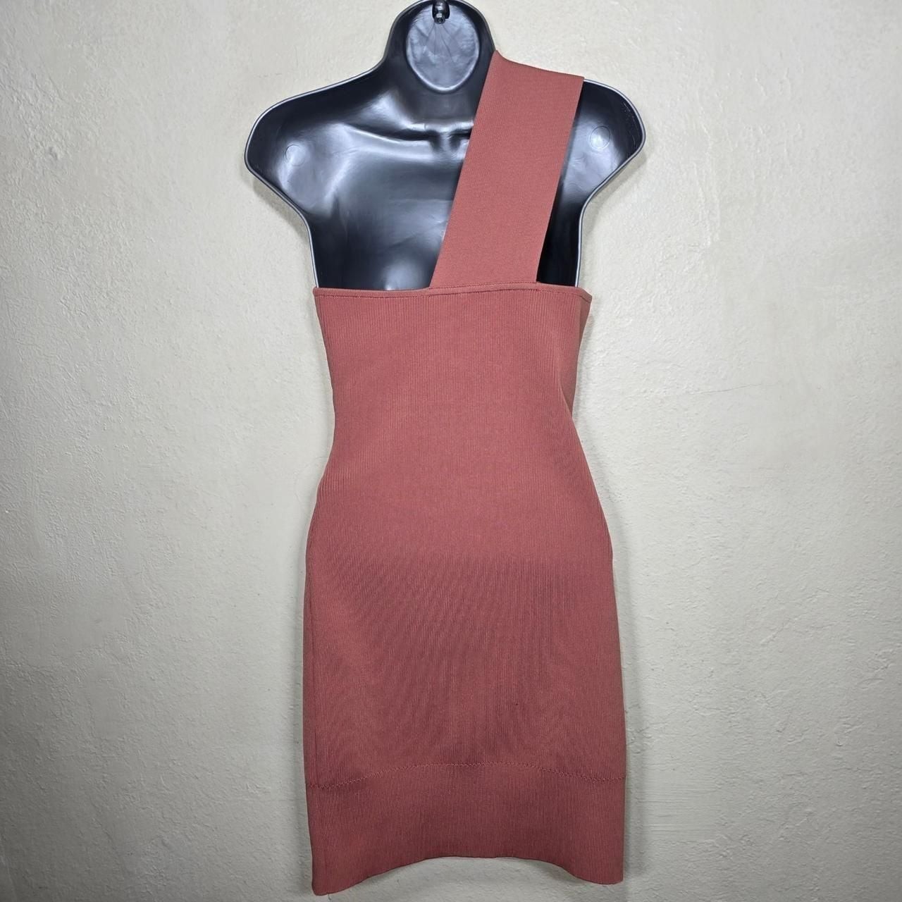 Hervé By Hervé Léger Dusty Rose One Shoulder Banded Ribbed Bodycon Mini Dress