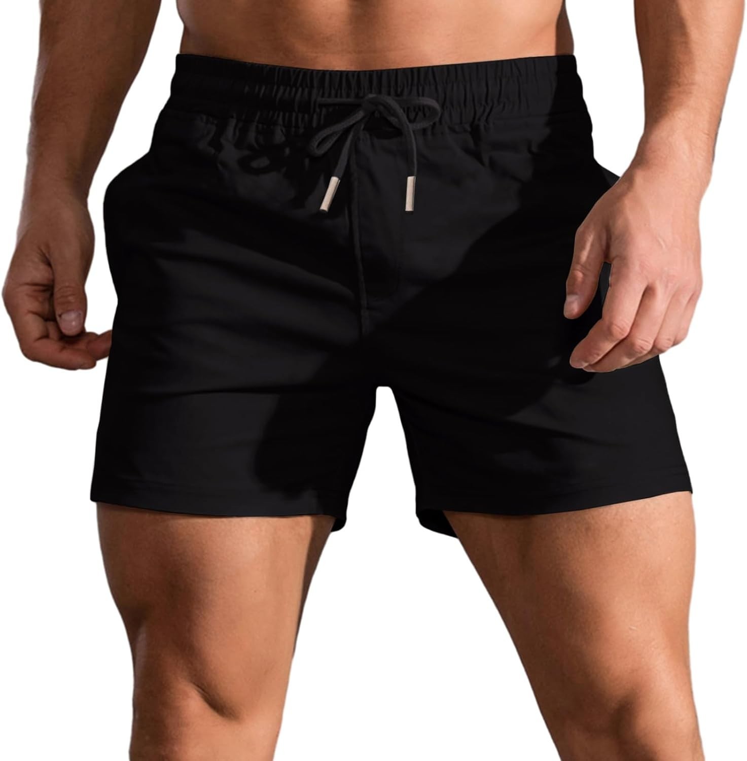 Mens Cotton 5-Inch Inseam Shorts Classic Fit Elastic Waist Casual Summer Workout