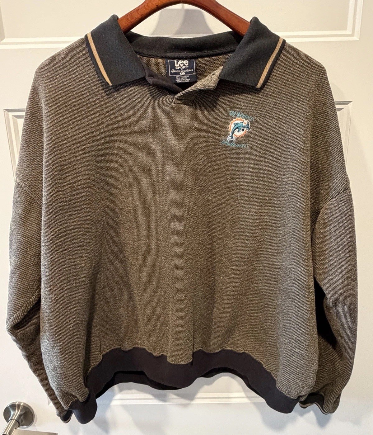 Lee Sport Men’s Miami Dolphins Long Sleeve Polo Shirt XL Brown Vintage 90s
