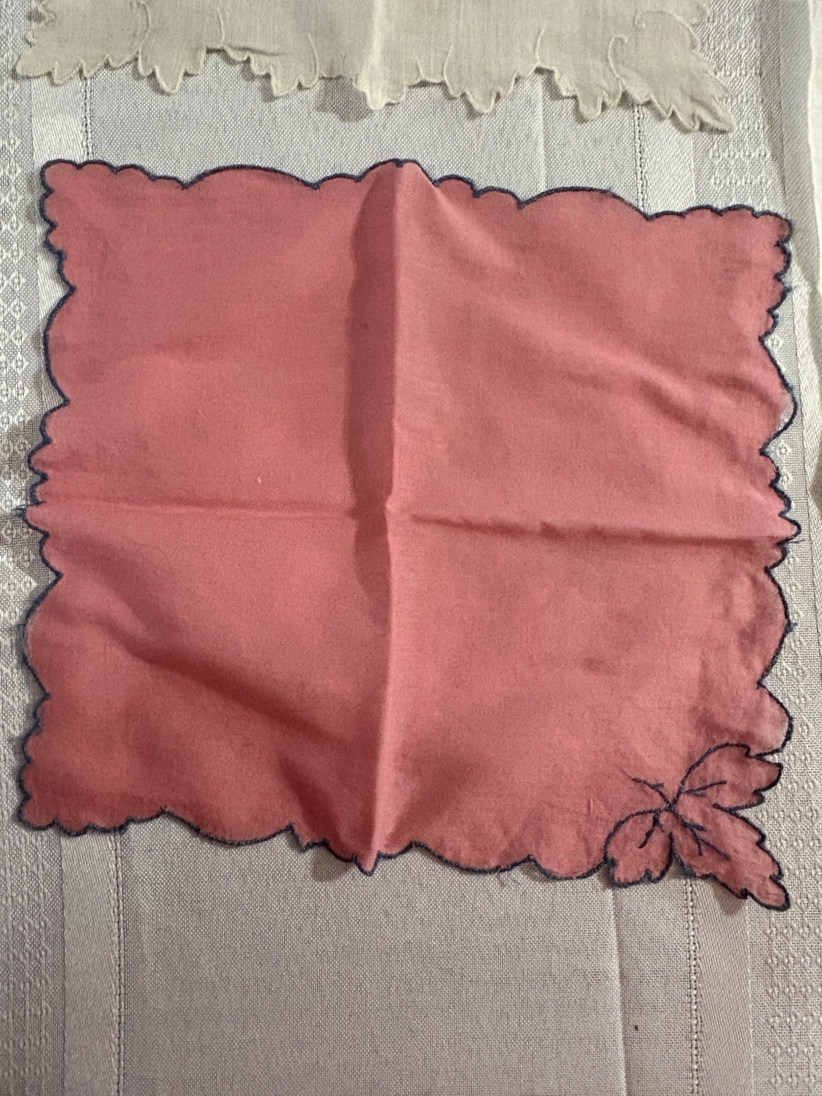 3 Vintage Sm. Unique Ladies Handkerchiefs Pink, White, Off-White 12 X 12 And 8×8