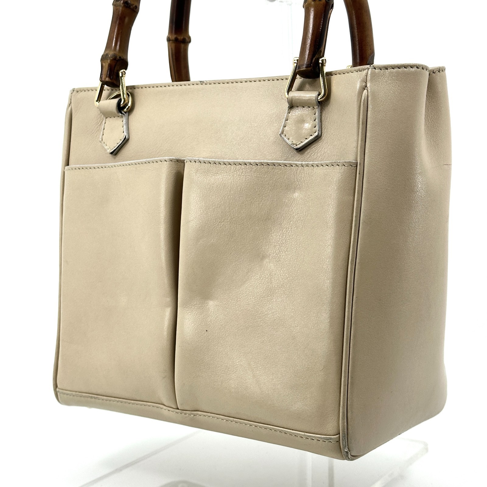 Gucci Hand Bag Bamboo 2Way Shoulder Leather Beige Authentic 333T0346