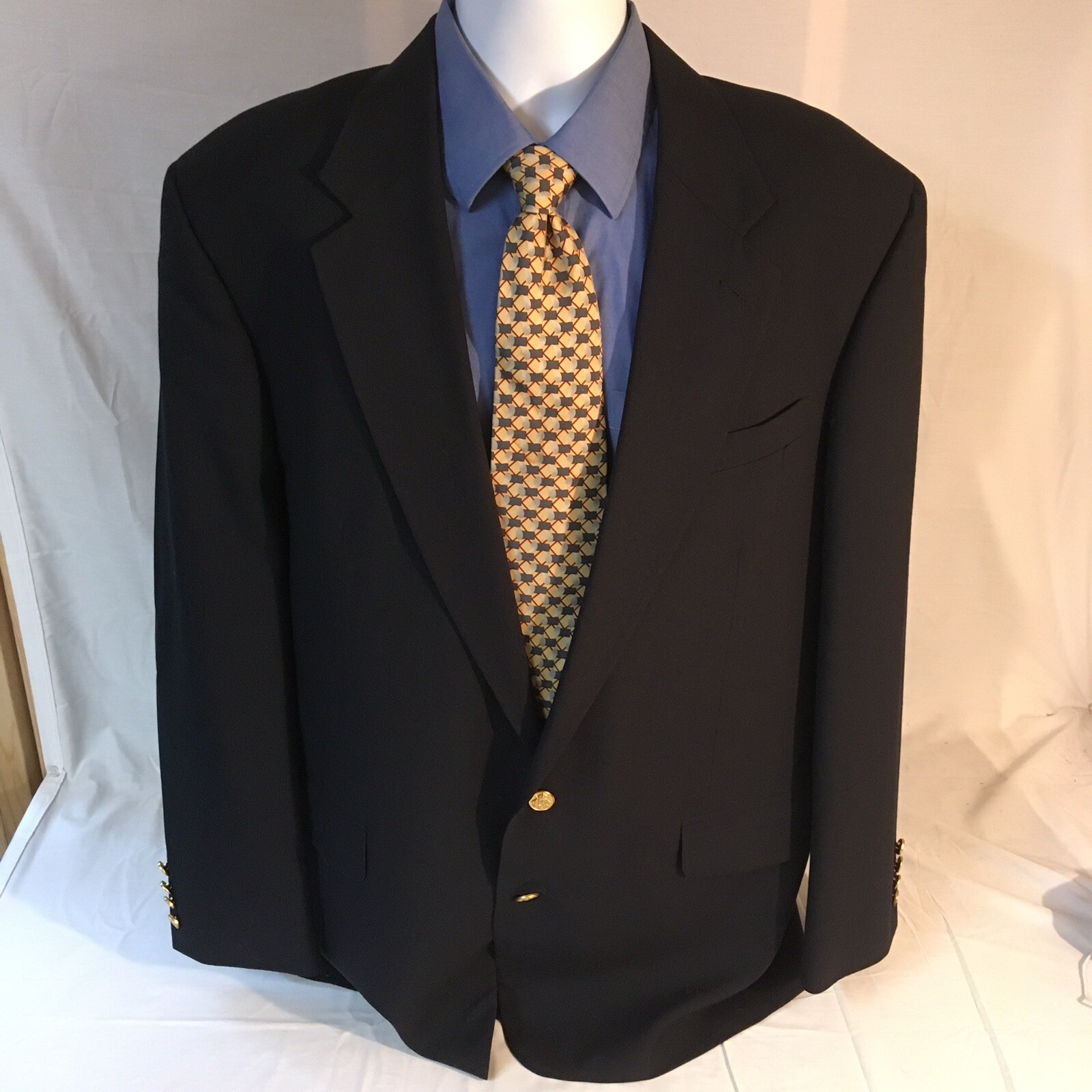 Deansgate Tailors Row Mens 2 Button Blazer Jacket Navy Blue 46L 46 L 100% Wool