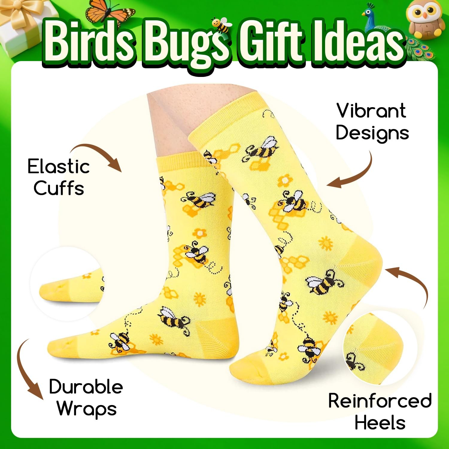 HAPPYPOP Bee Gifts for Women – Bumblebee Yellow Socks for Nature Lovers Teens…