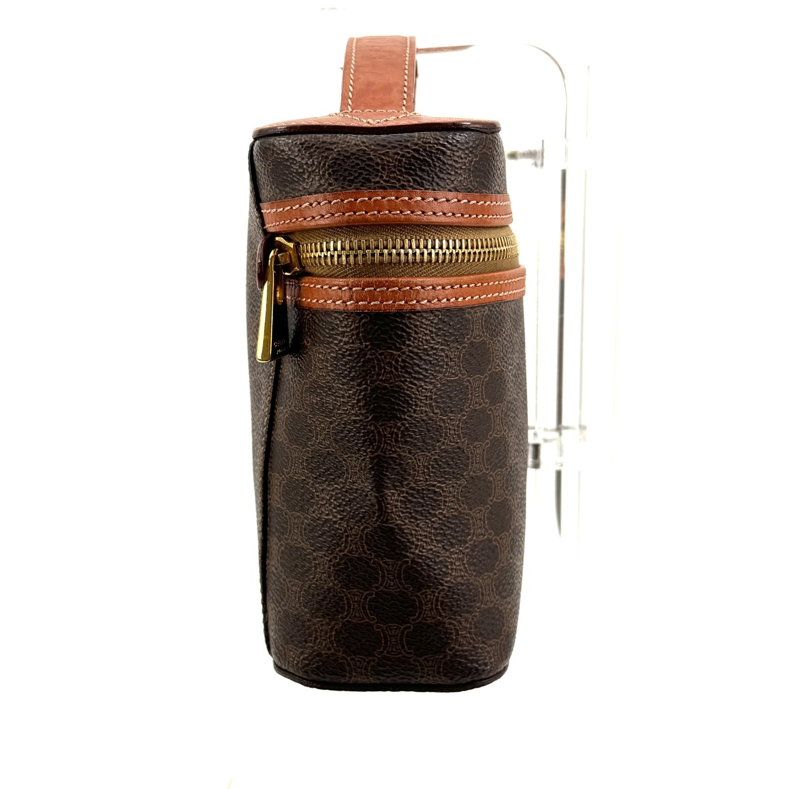 CELINE Macadam Vanity Bag Brown Cosmetic Pouch Handbag Authentic 0035