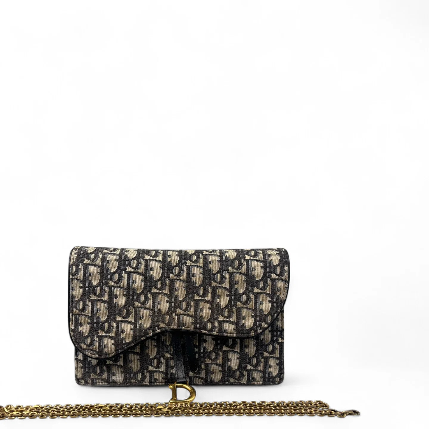 Dior Medium Saddle Chain Pouch Black Beige Navy Oblique (mx072426b5r)