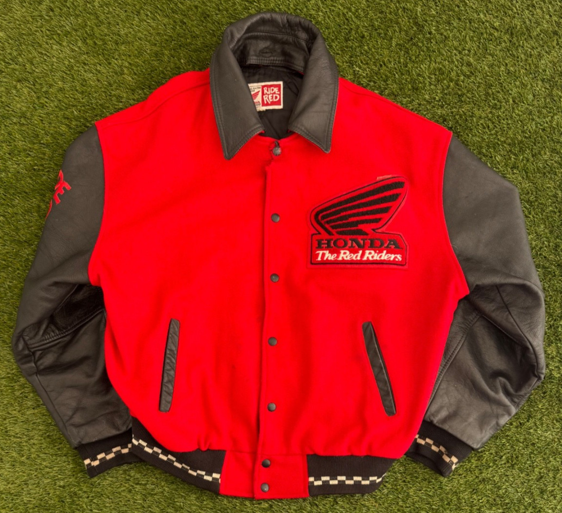 Vintage Honda The Red Riders Embroidered Varsity Leather Jacket Size Medium
