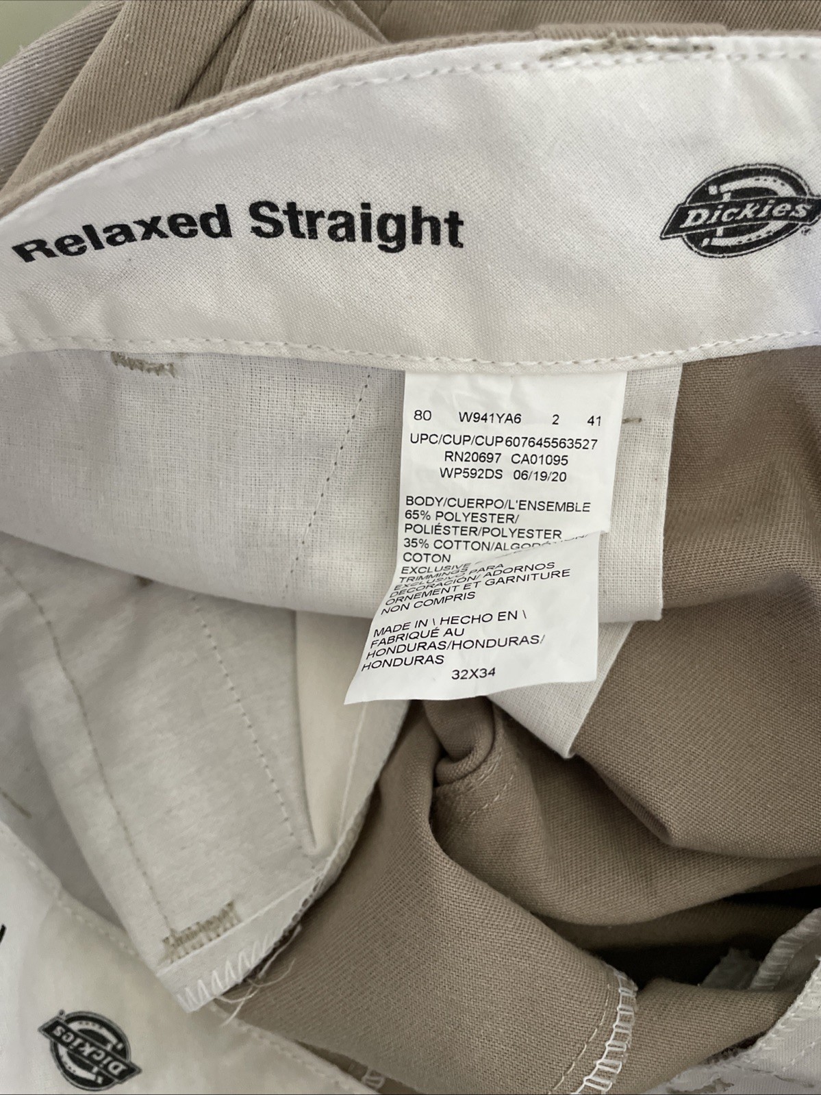 Dickies Cargo Pant 6 Pocket Relaxed Fit Straight Leg Beige Men’s 32X34 New