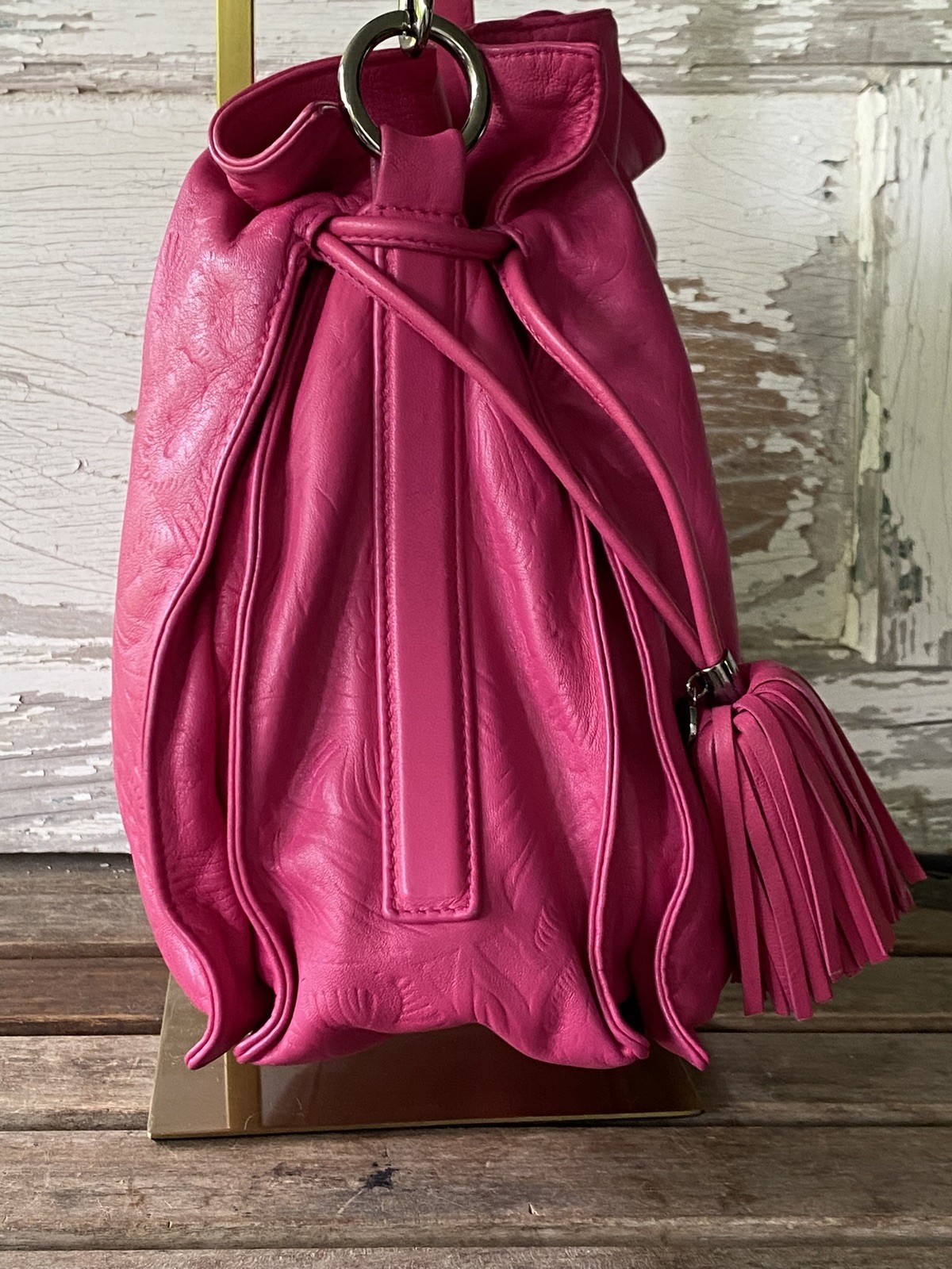 Loewe Flamenco Tassel Crossbody & Shoulder Bag Hot Pink Embossed Floral Lambskin