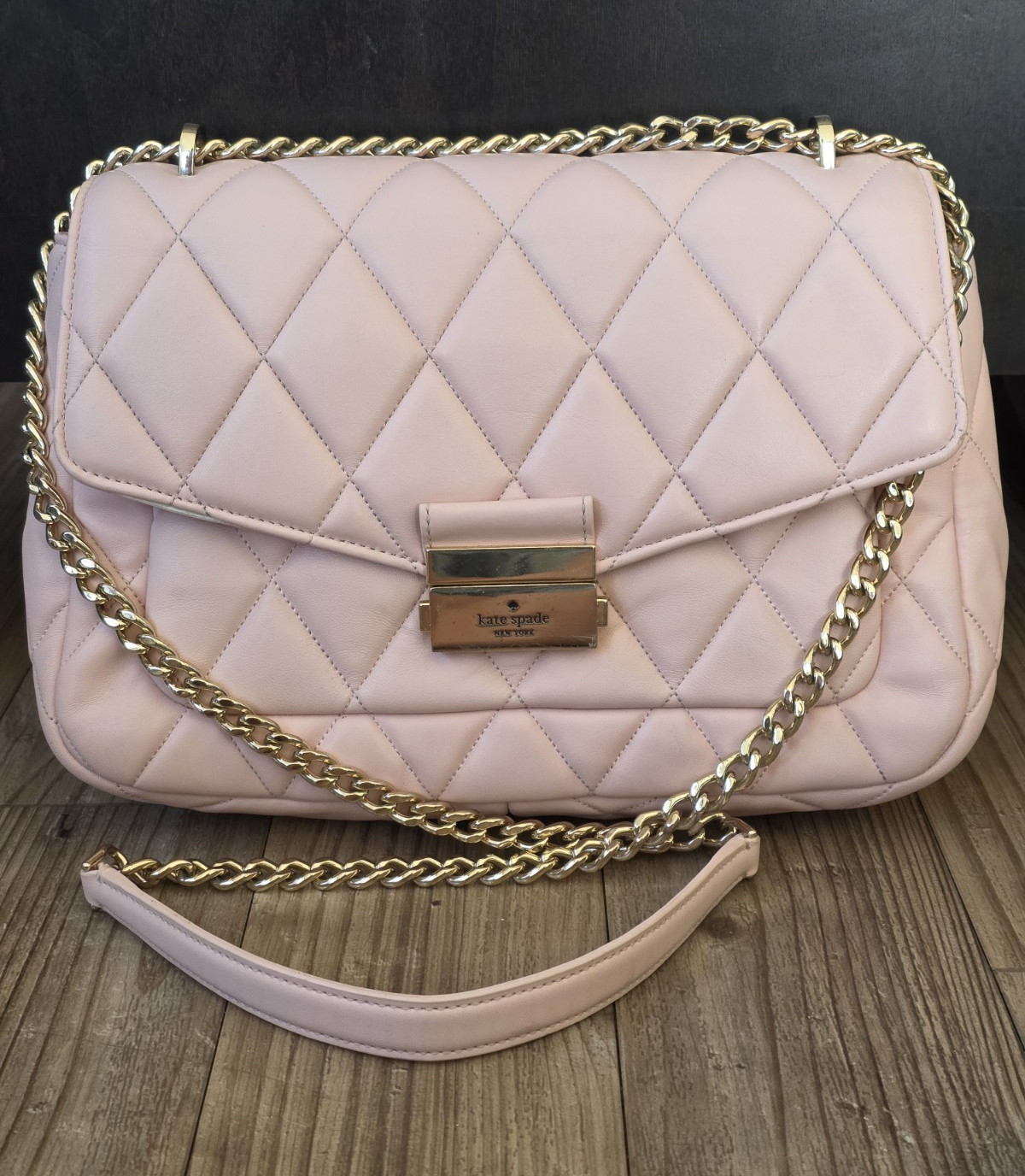 Kate Spade New York Pink Quilted Medium Crossbody Bag Gold Chain Push Lock