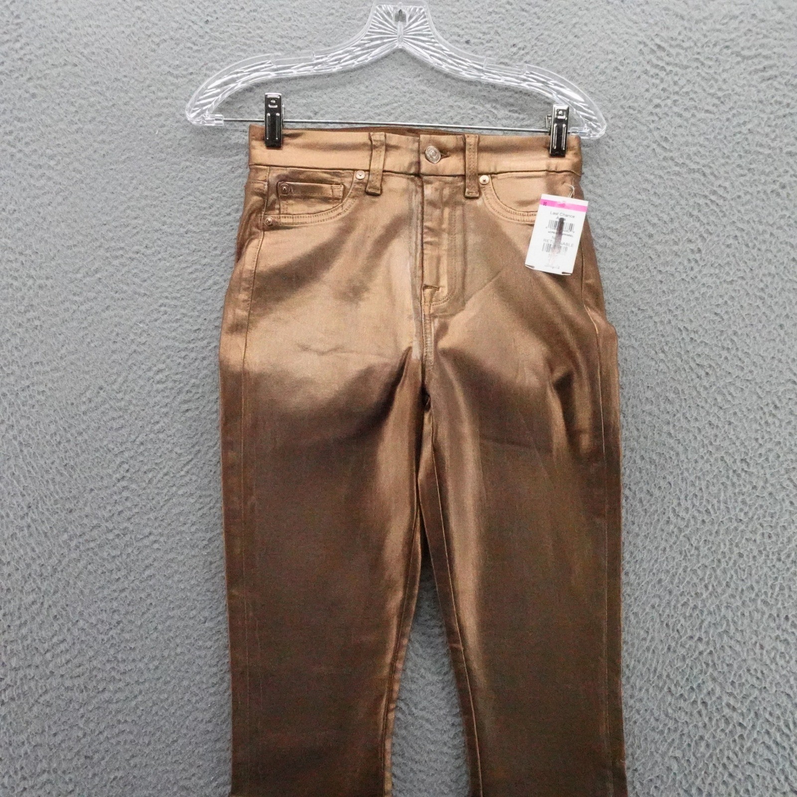 7 For All Mankind Womens Metallic Bronze Coated Skinny Jeans Size 26 NEW