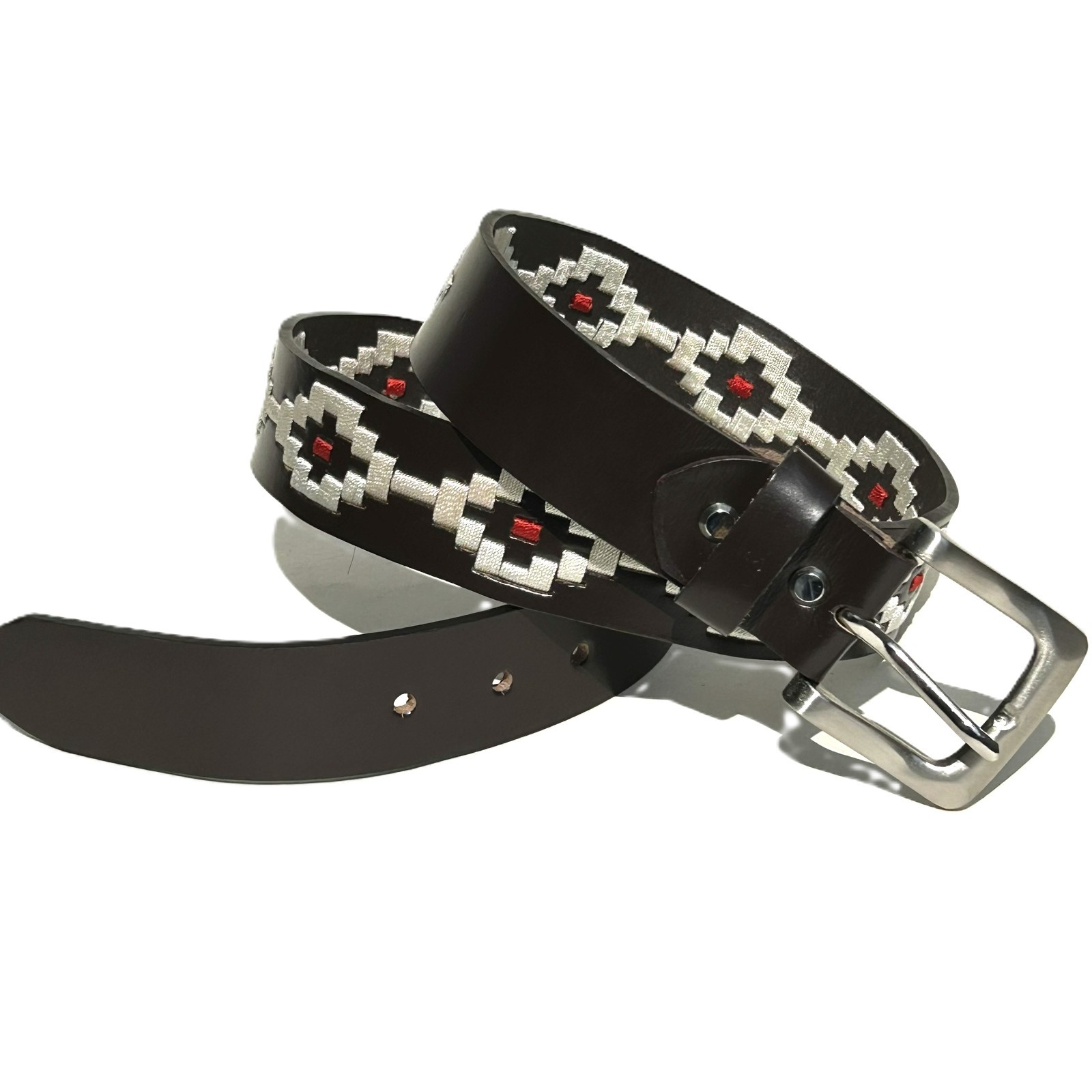 Hand Stitched Leather Polo Belt: Gaucho Style Embroidered Belt