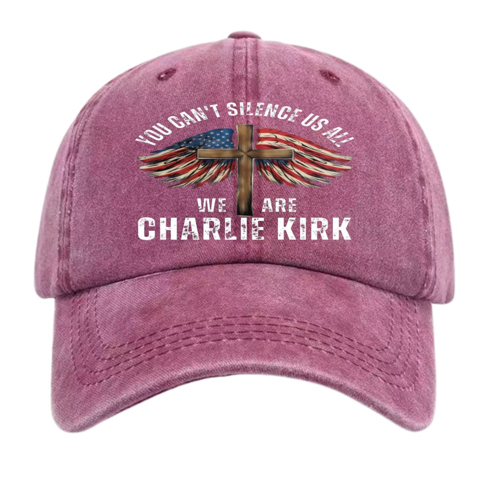 Patriotic Charlie Kirk Baseball Cap-Cross Flag”You Can’t Silence Us All” Dad Hat
