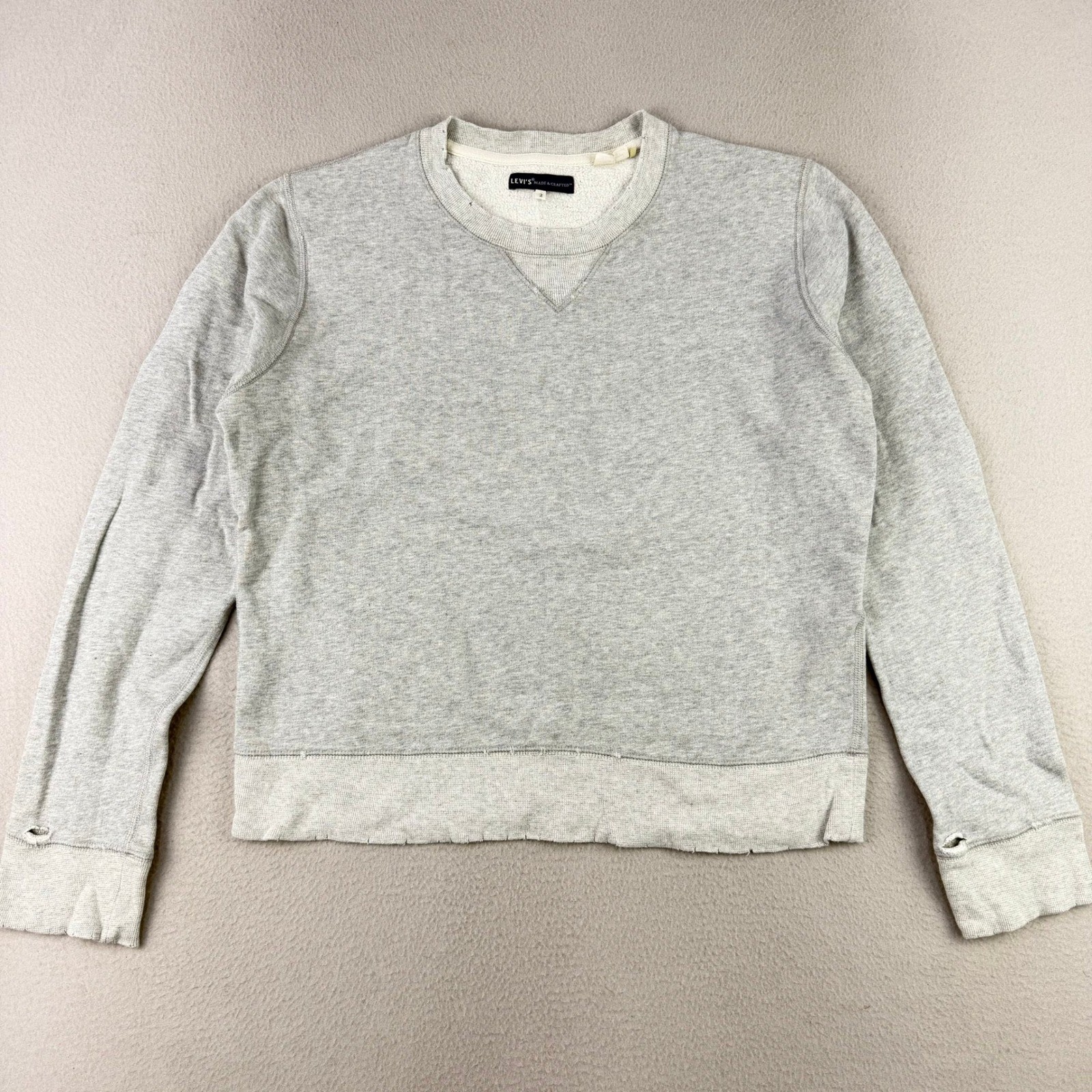 Levi’s Made & Crafted Sweatshirt Womens 2 Gray Crewneck Distressed Portugal