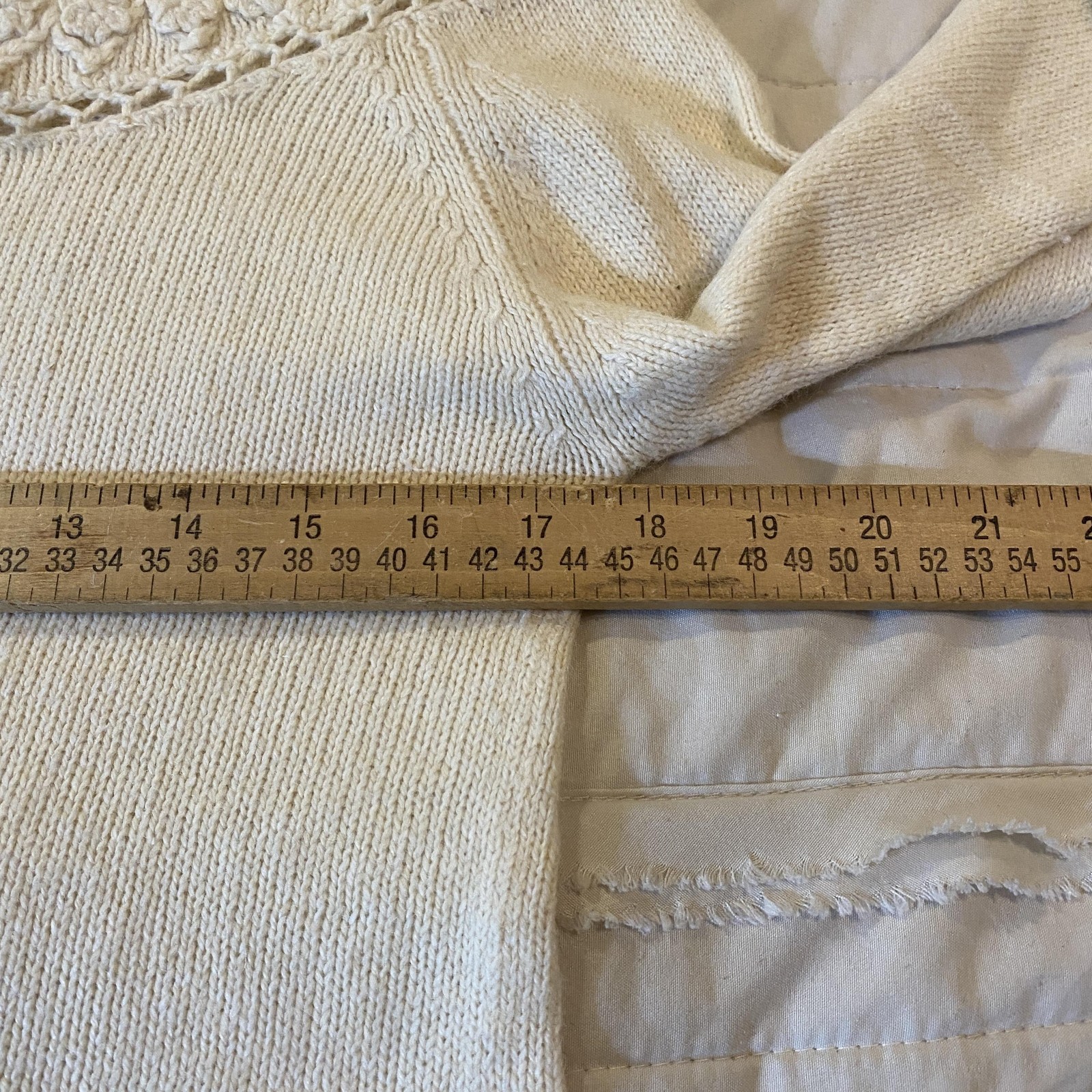 Vtg Styleworks Sweater Womens Small Cream Crochet Floral Crop Angora Ramie 90s