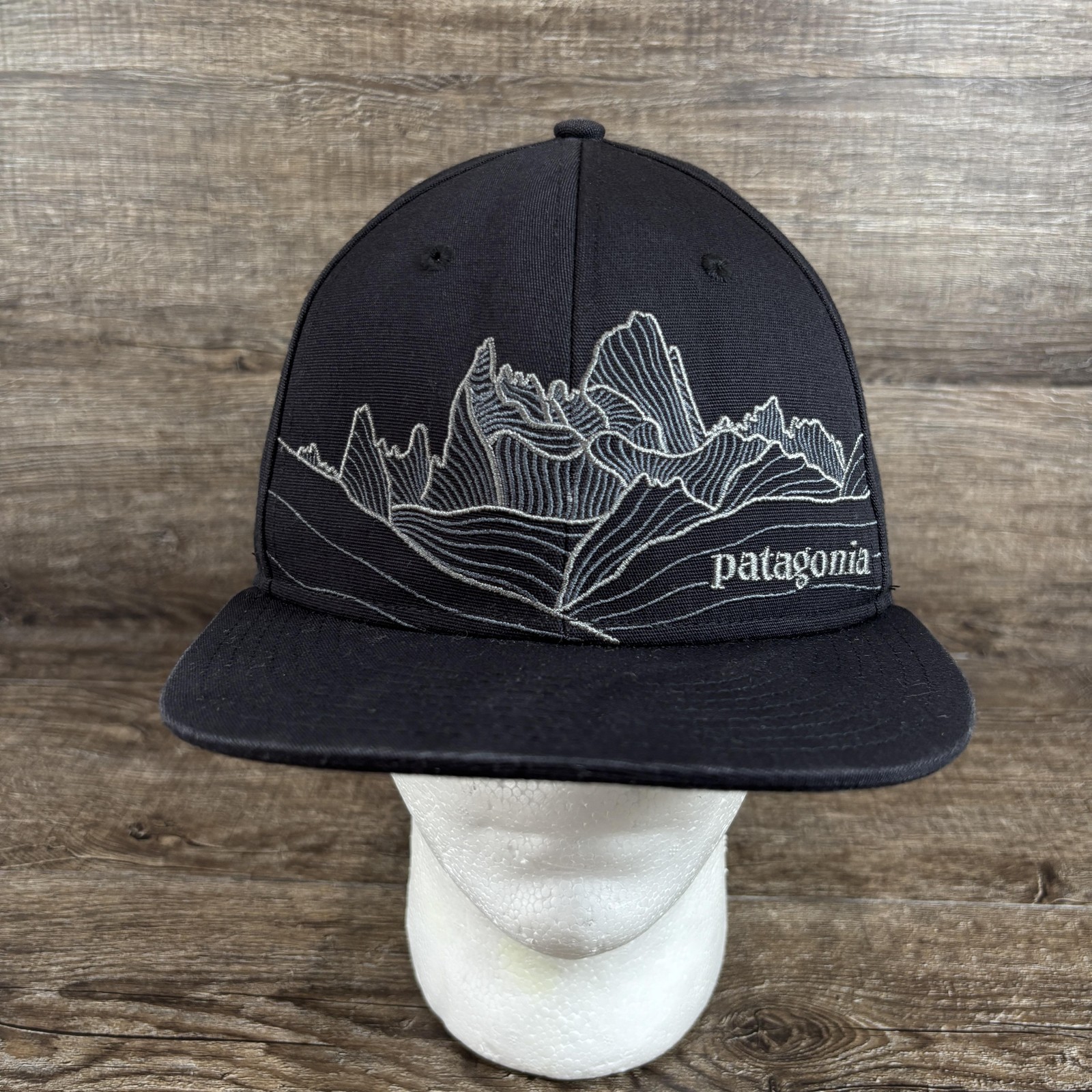 Patagonia Roger That Hat Snap Back Men’s Black Mountain Graphic Embroidered Rare