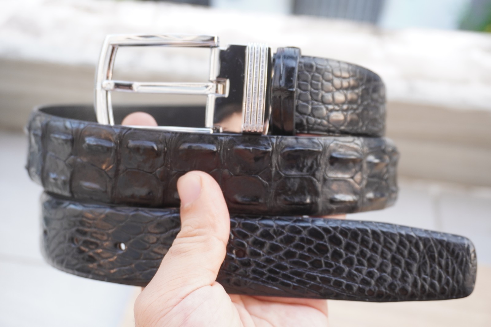 Black Real Genuine CROCODILE LEATHER Skin Men’s Belt W 1.3 inch #F29