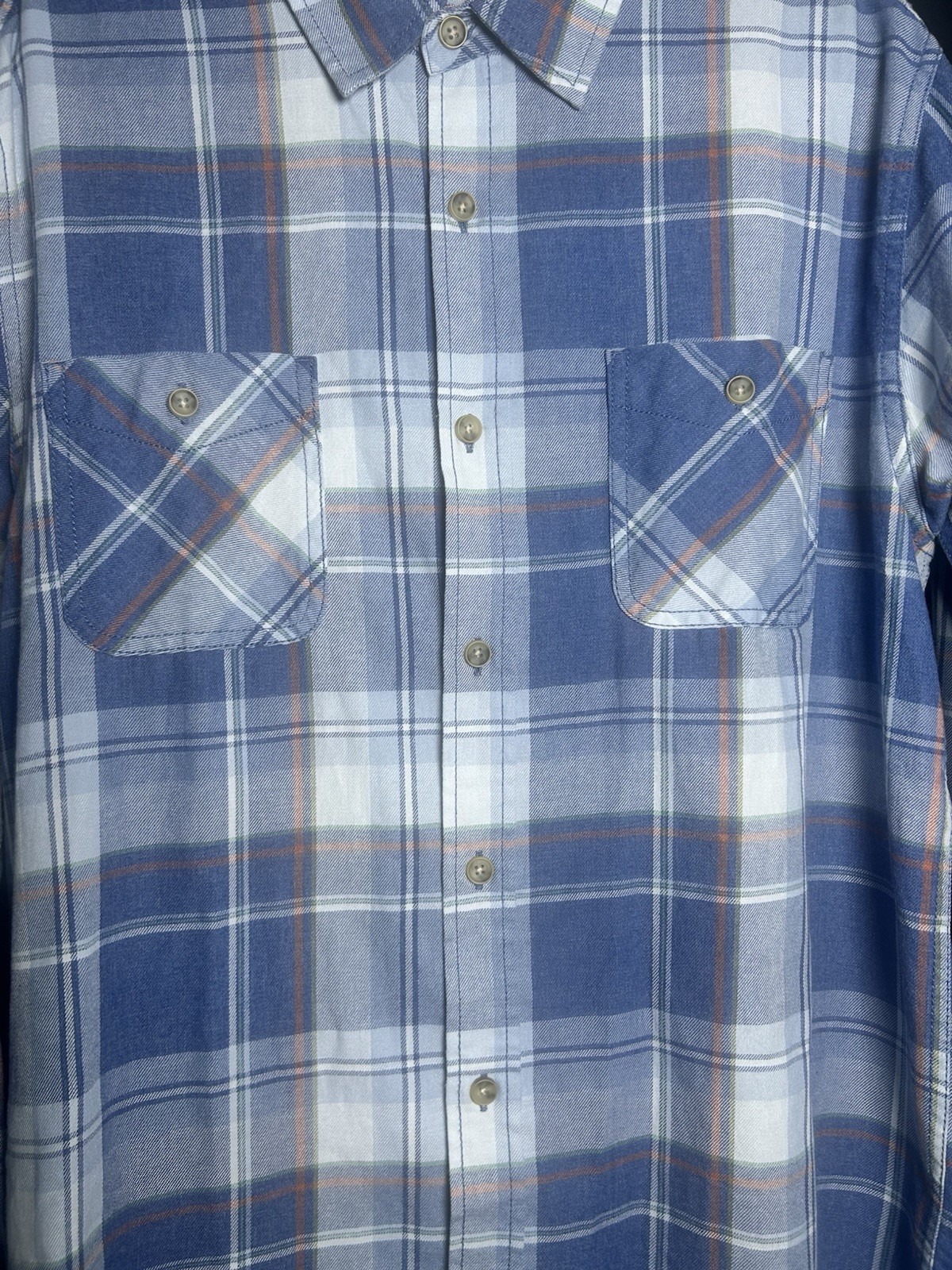 Original Weatherproof Vintage Mens Blue Plaid Flannel Shirt Long Sleeve, Large