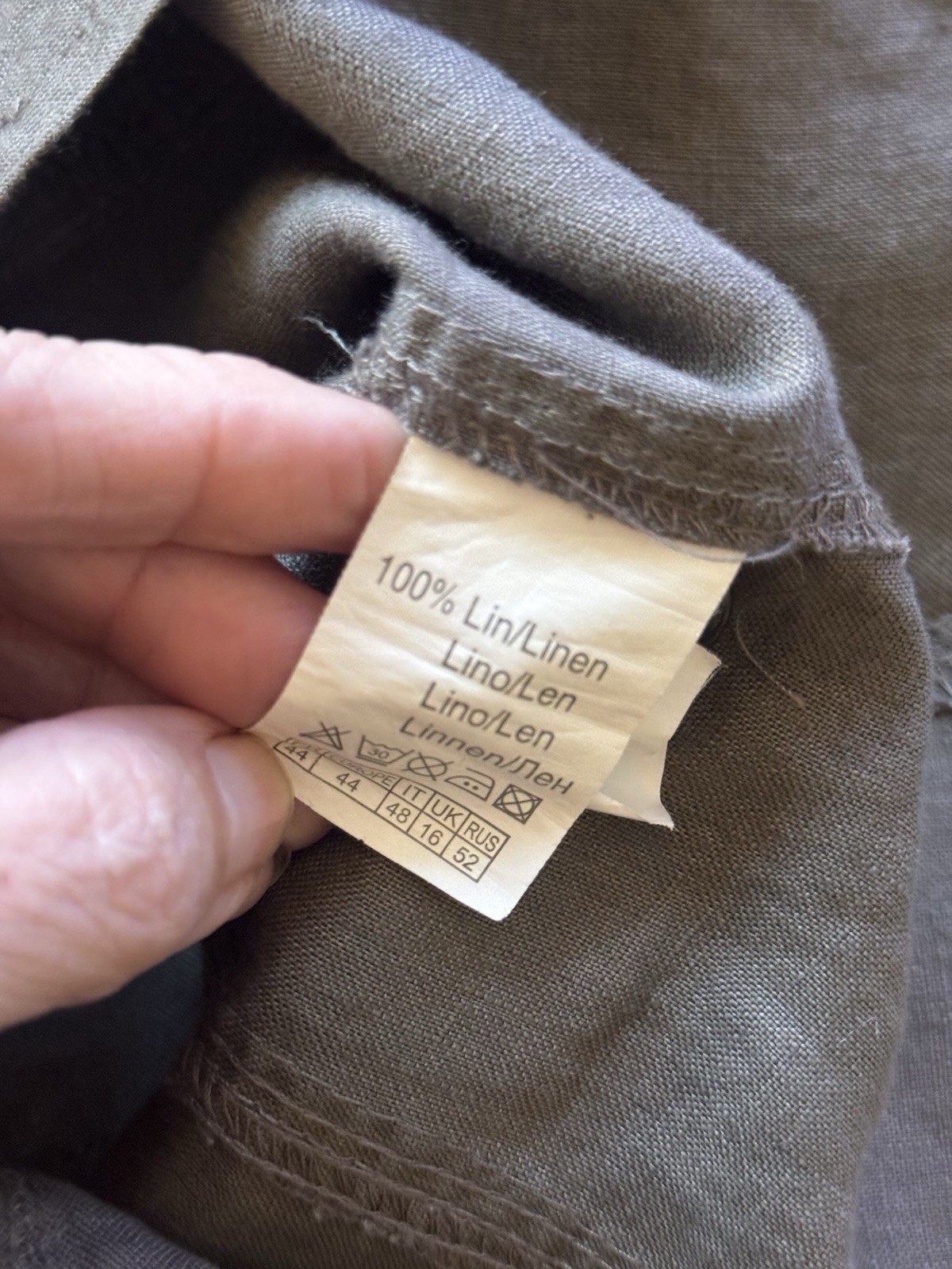 Women’s 100% Linen Button Front Utility Shirt Earthy Neutral Relaxed Sz 12