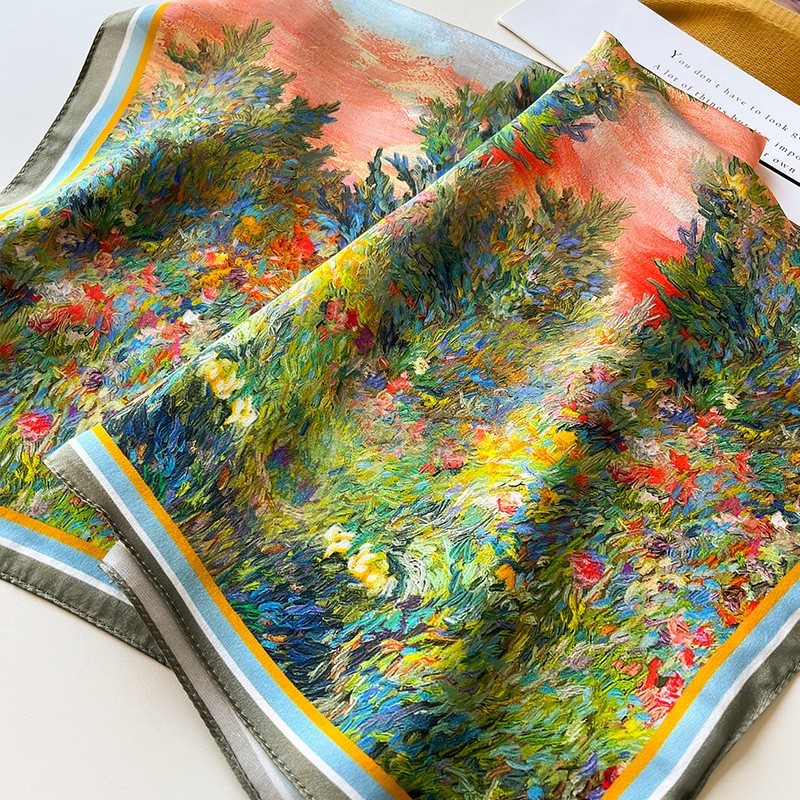 100% Mulberry Silk 27″ Square Scarf Women Neckerchief Wrap Bandana Oil Painting