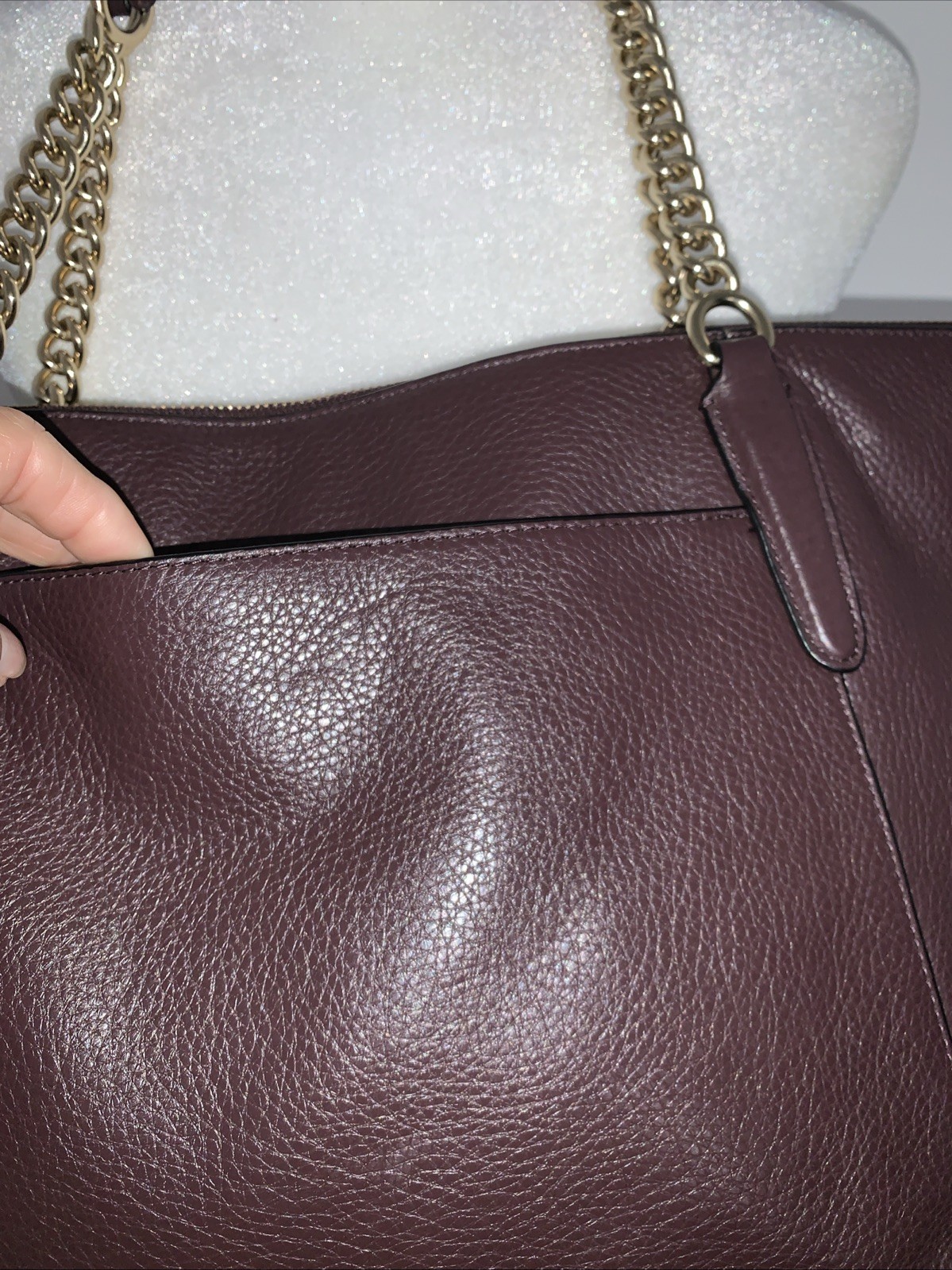COACH Ava Rare Brown Pebbled Leather Chain Tote Large Rich Soft Luxury Leather