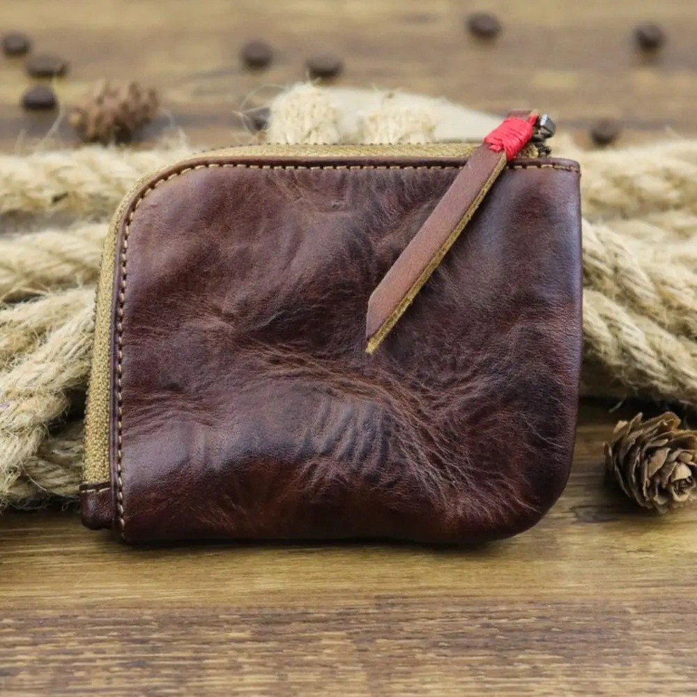 Unisex Leather Coin Purse Vintage Handmade Multi-colors Zipper Wallet Key AA