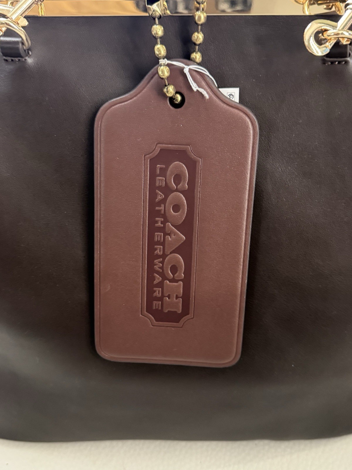 COACH OVERSIZED Brown Leather XL 6.75 Inches Hangtag Bag Purse Charm Maple NEW