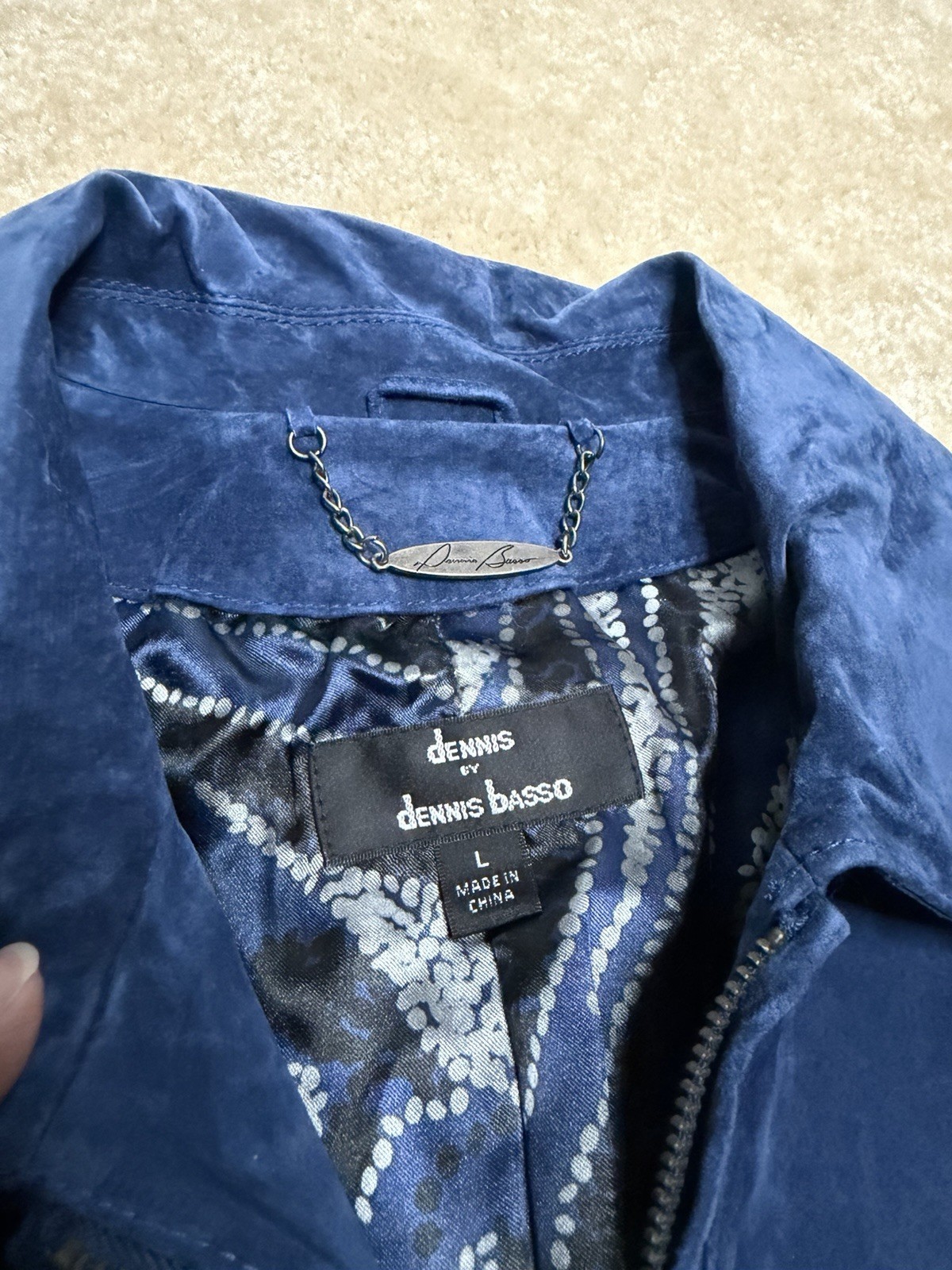 Dennis Basso Blue Suede Leather Jacket Womens Large Genuine Leather Coat