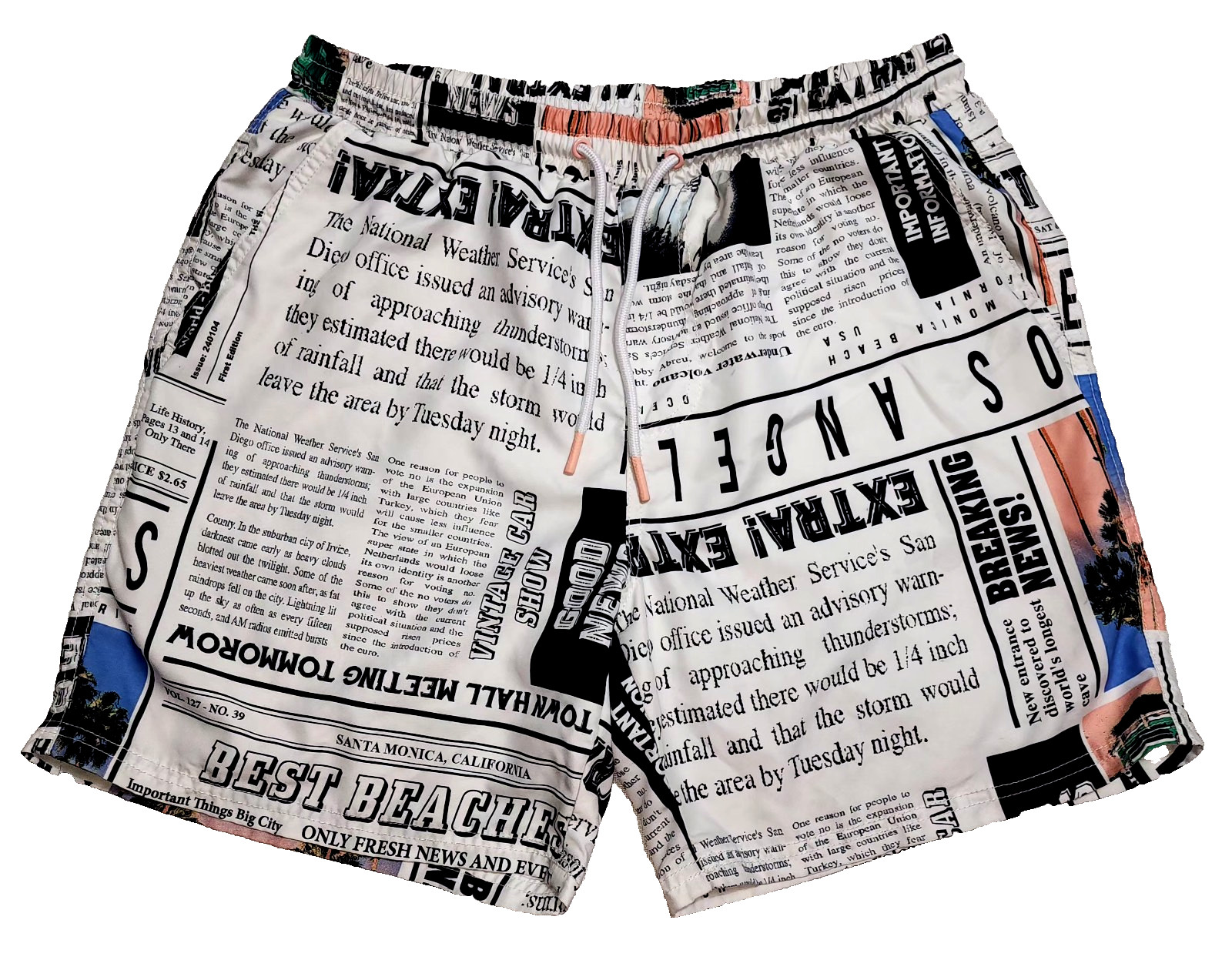 NoBo M (32-34) Black & White Multicolor All Over Newspaper Print Swimming…