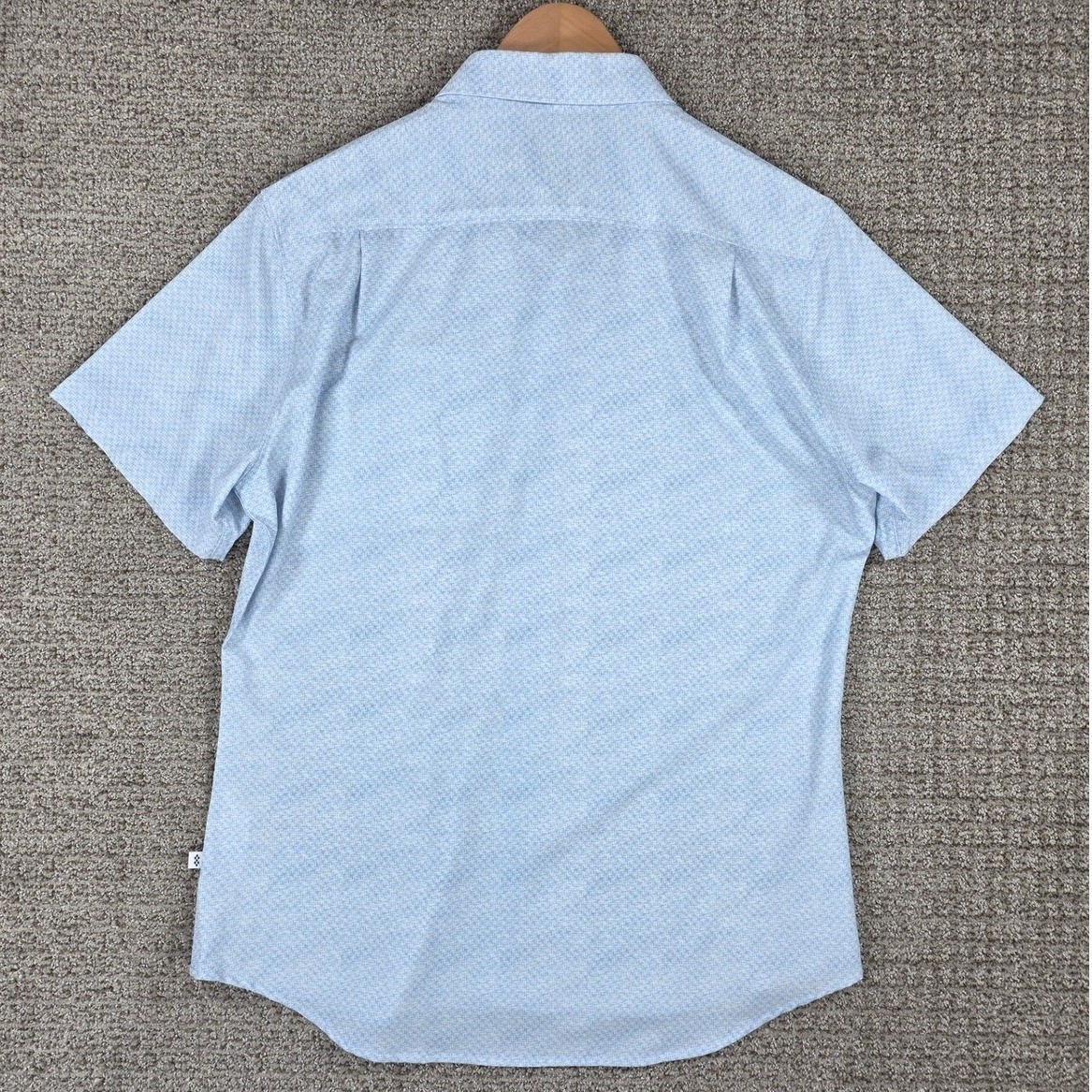 7 Diamonds Mens Medium Blue Geometric 4-Way Stretch Short Sleeve Button Shirt