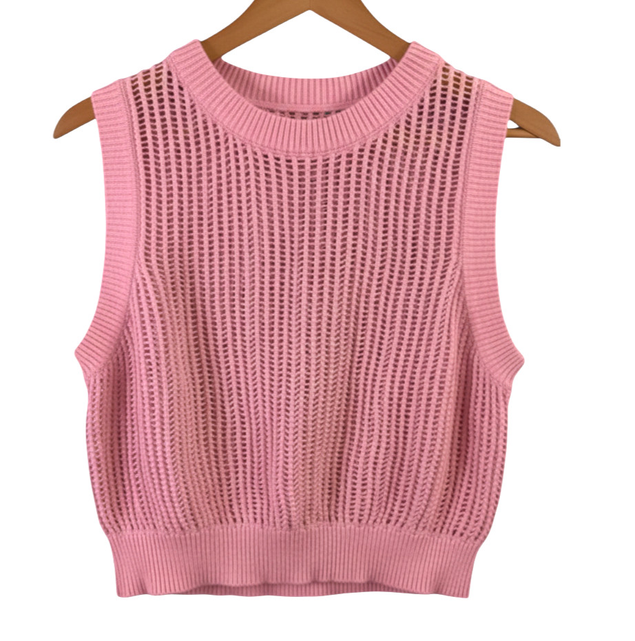 NWT Double Zero CROPPED SWEATER TANK TOP Crochet Open Knit ORCHID PINK Lilac S