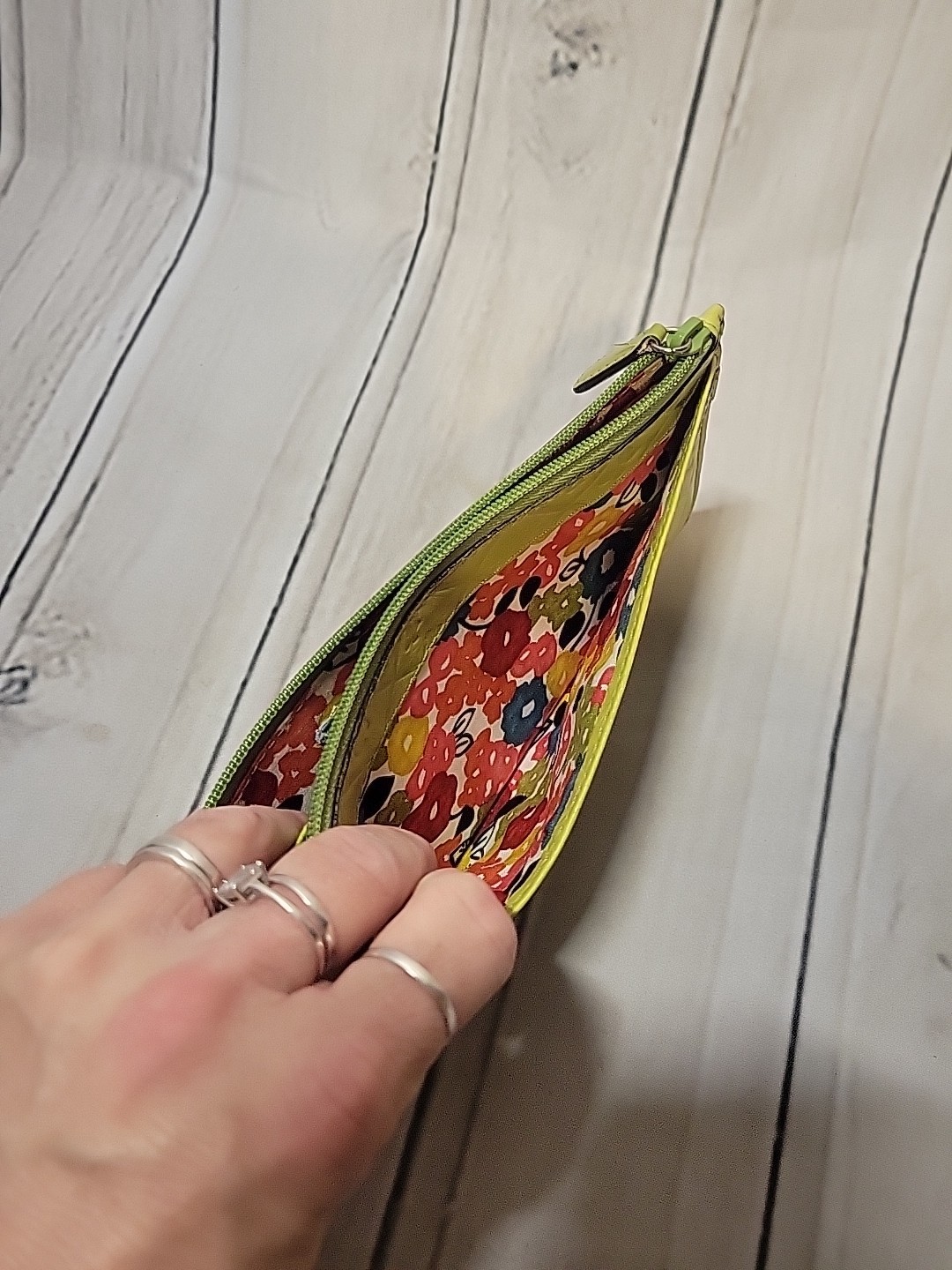 Brighton Spring Song Apple Green Leather Zipper Wallet Pouch EUC