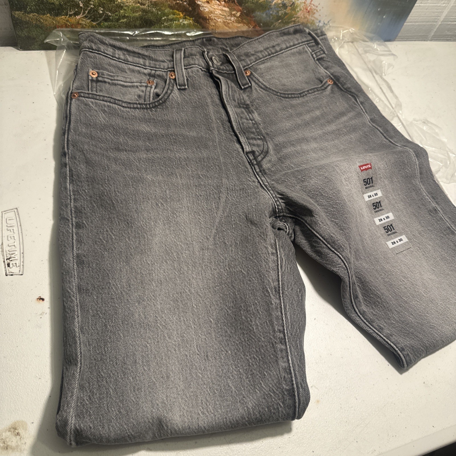LEVI’S 501 DT Selvedge Jeans Denim Tears Irregular Biker Western Men 26×30 NOS