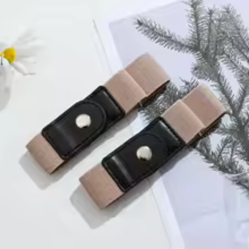 2 Pack No Buckle Elastic Belt Invisible Loop Belt for Jeans Pants