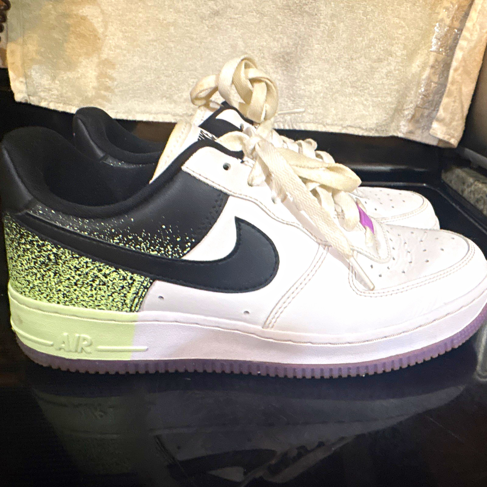 Nike Air Force 1 Low Top Sneakers White/Black Speckled Green Purple