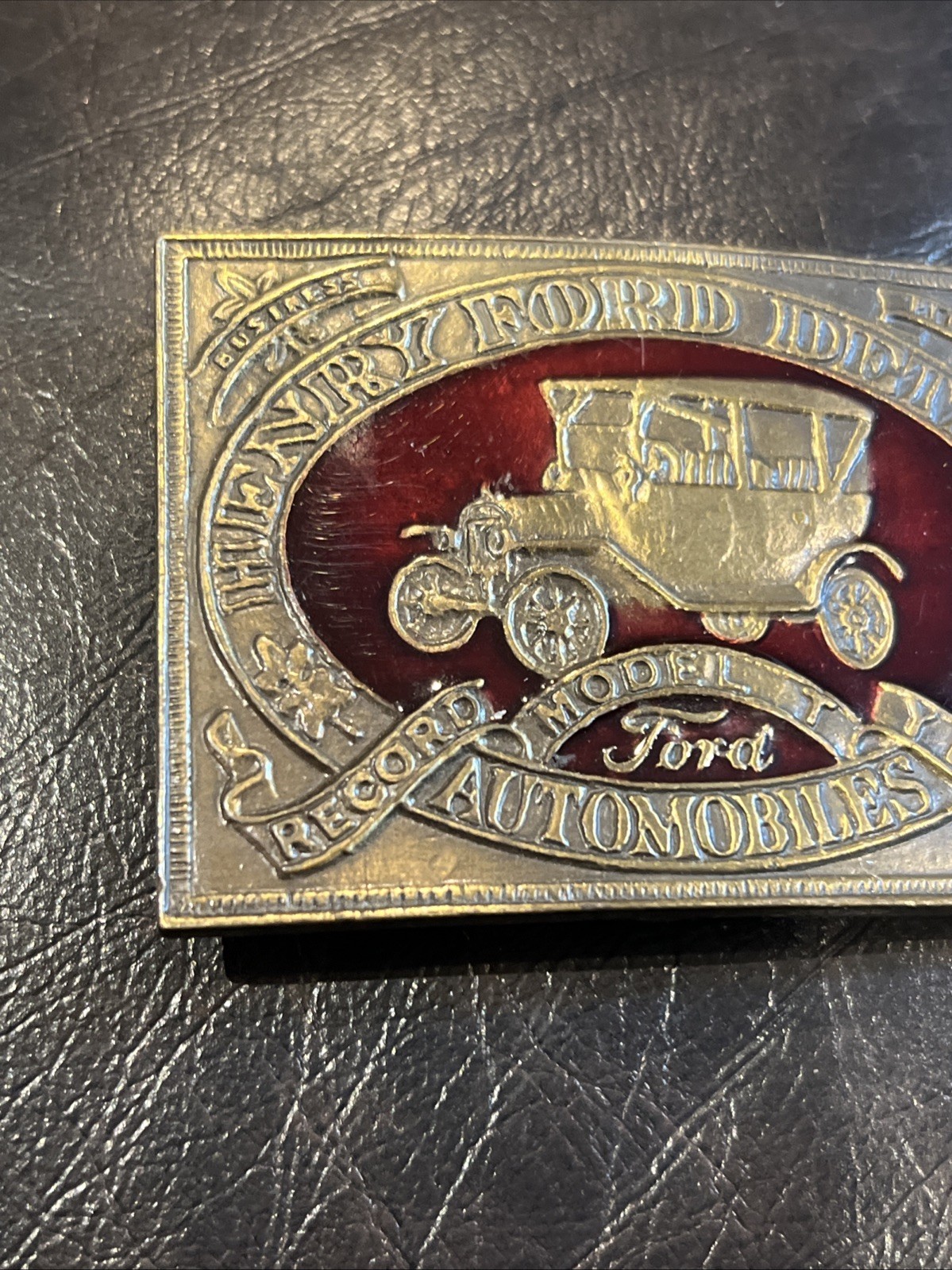 Vintage 3.25in Henry Ford Model-T Year Brass Belt Buckle *RARE*