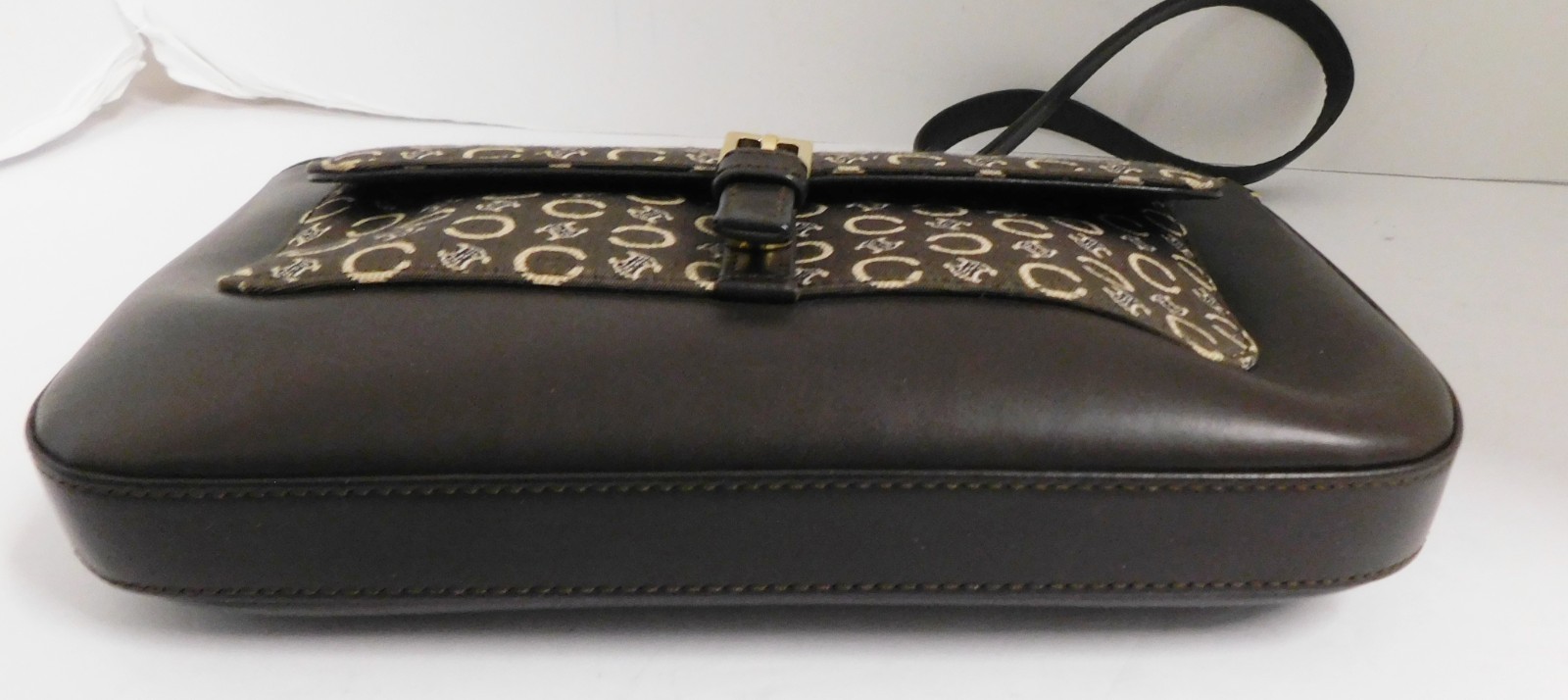 CELINE Paris Macadam Shoulder Bag Hand Bag Brown Logo Fabric Leather Italy