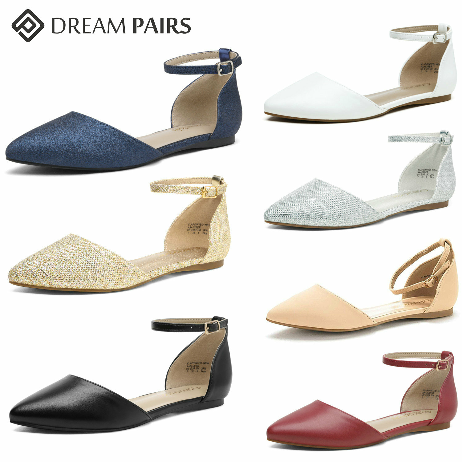 Dream Pairs Women’s Ballet Flats Pointed Toe Ankle Strap Ballerina Flat Shoes
