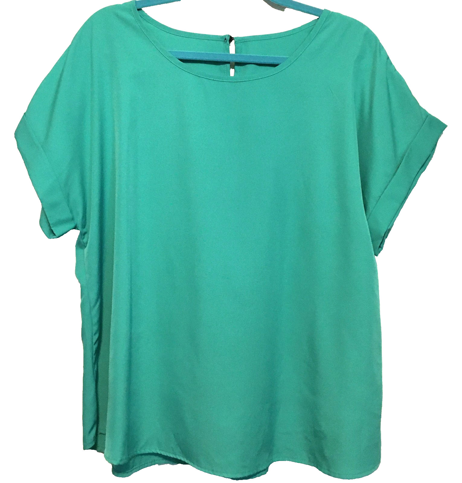Women’s Green Short Sleeve Plus Size Blouse Round Neck Modest Workwear Sz 0XL