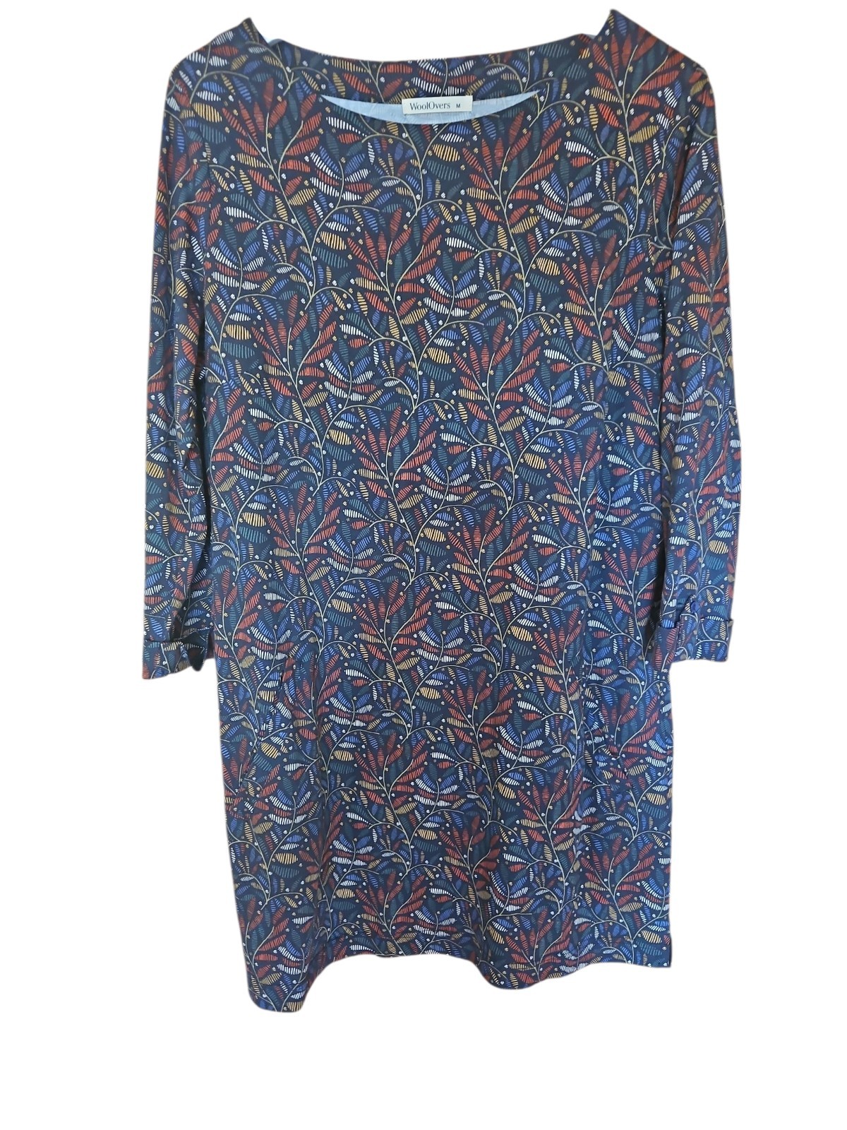Woolovers Pocket Shift Dress Rainbow Multi Leaf Print Jersey Casual Size Medium