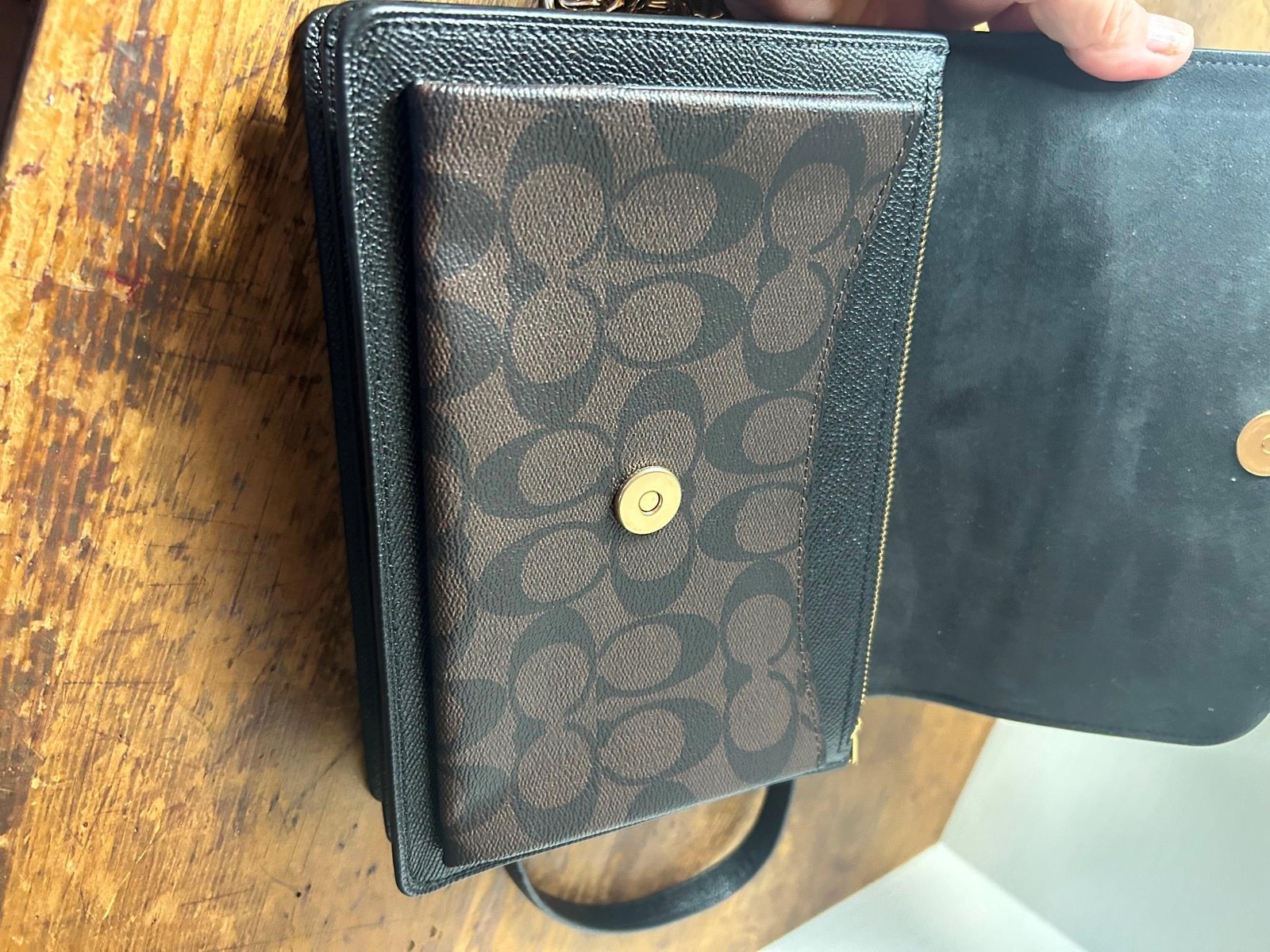 NW0T Coach Klare Crossbody Shoulder Handbag in Crossgrain Brown Black Gold 91019